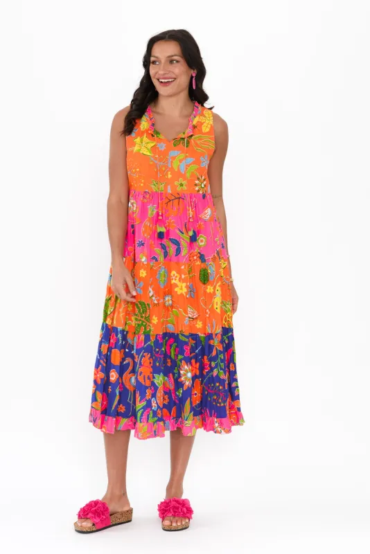 Leighton Orange Floral Cotton Tier Dress sold by Blue Bungalow