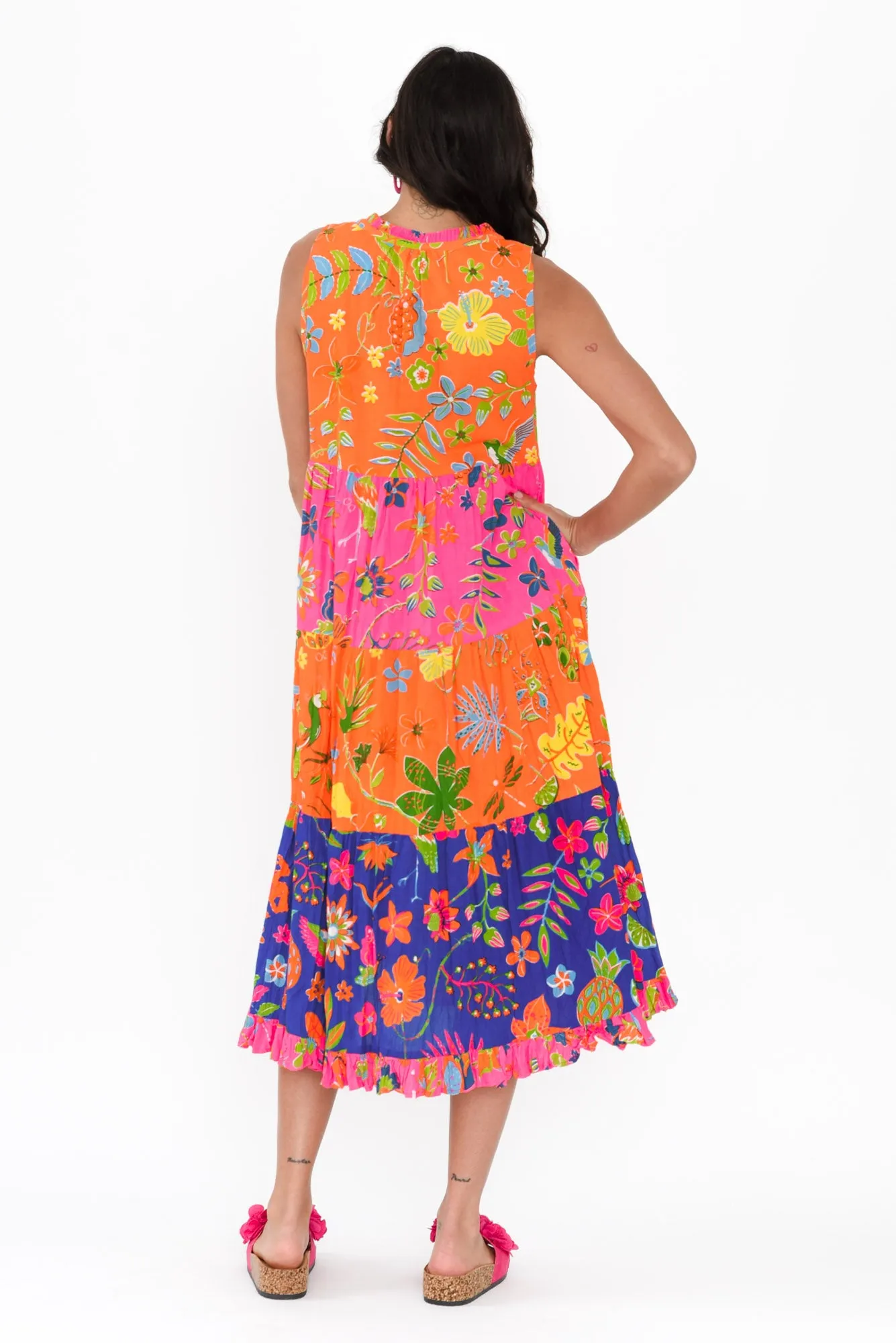 Leighton Orange Floral Cotton Tier Dress sold by Blue Bungalow product image thumbnail 4