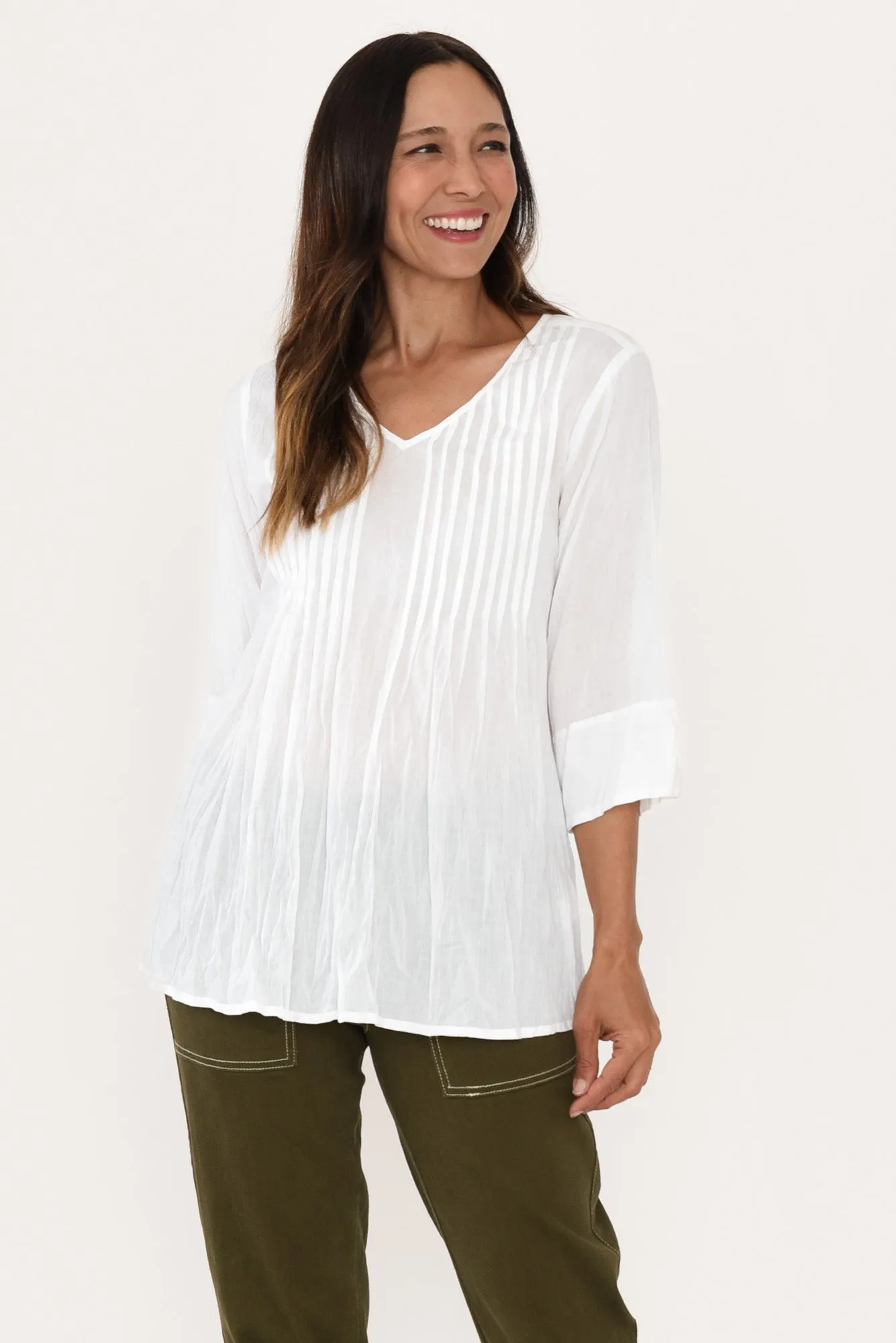 Fia White Sleeved Crinkle Cotton Top sold by Blue Bungalow