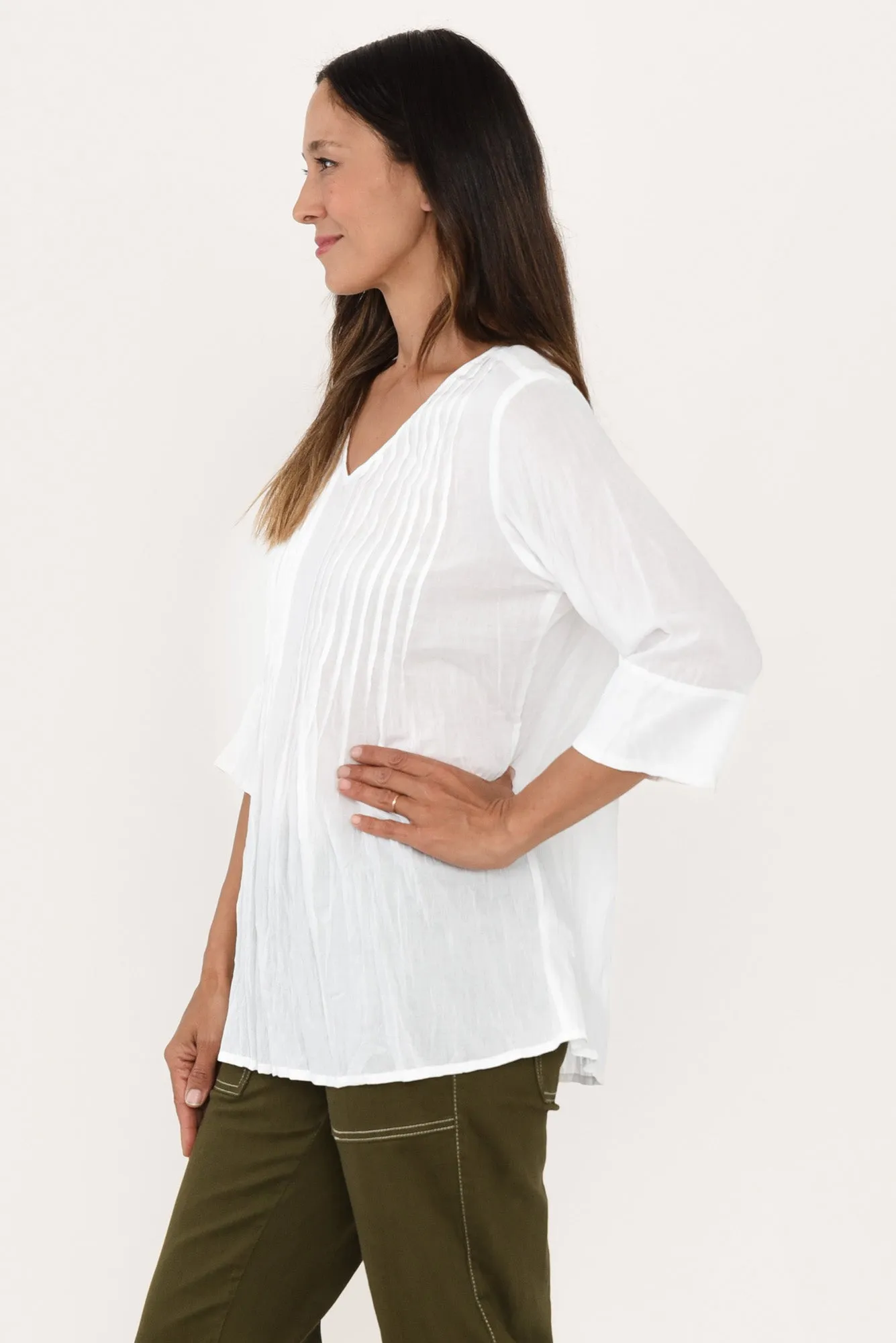 Fia White Sleeved Crinkle Cotton Top sold by Blue Bungalow product image thumbnail 3