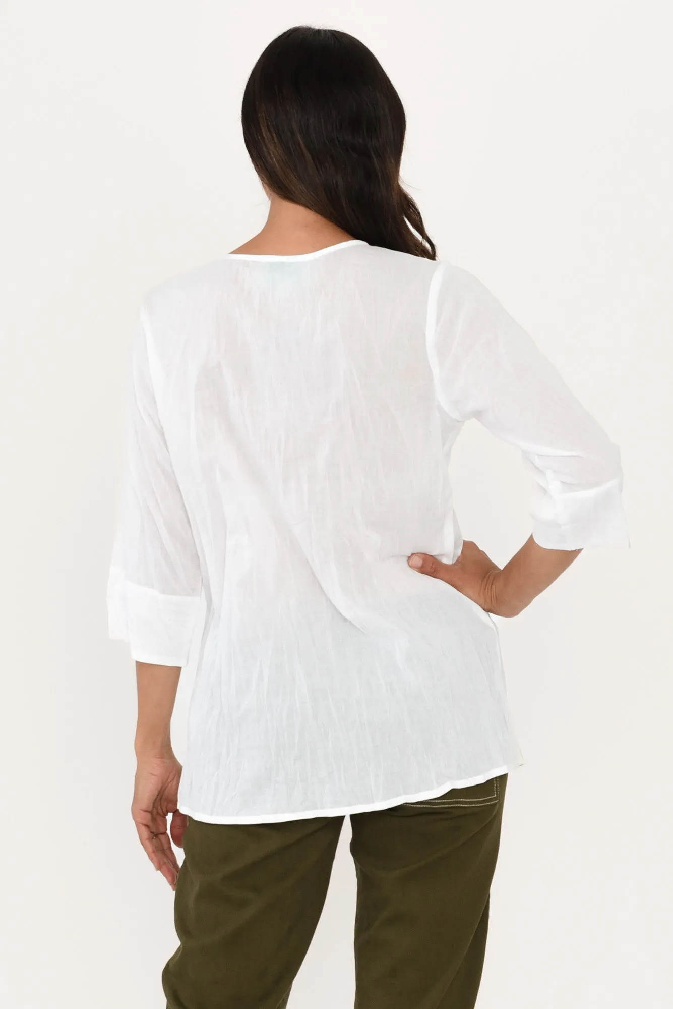 Fia White Sleeved Crinkle Cotton Top sold by Blue Bungalow product image thumbnail 4