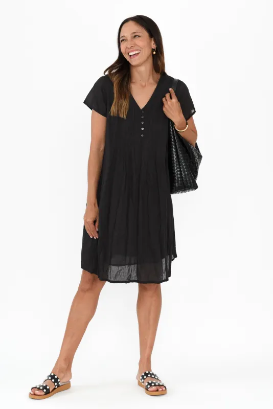 Sabina Black Crinkle Cotton Dress sold by Blue Bungalow