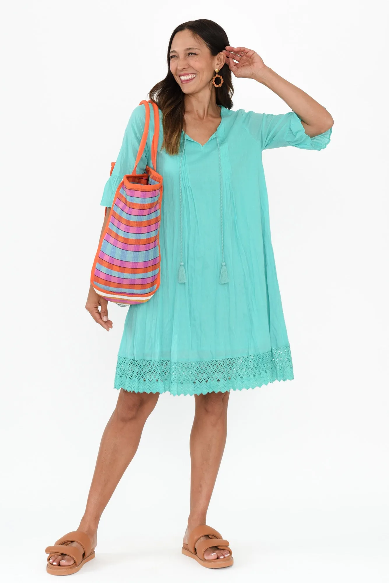Cayman Ice Blue Cotton Tunic Dress sold by Blue Bungalow