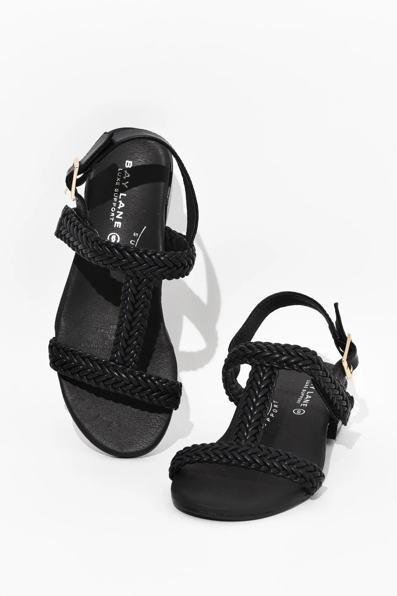 Damzel Black Leather Woven Sandal sold by Blue Bungalow