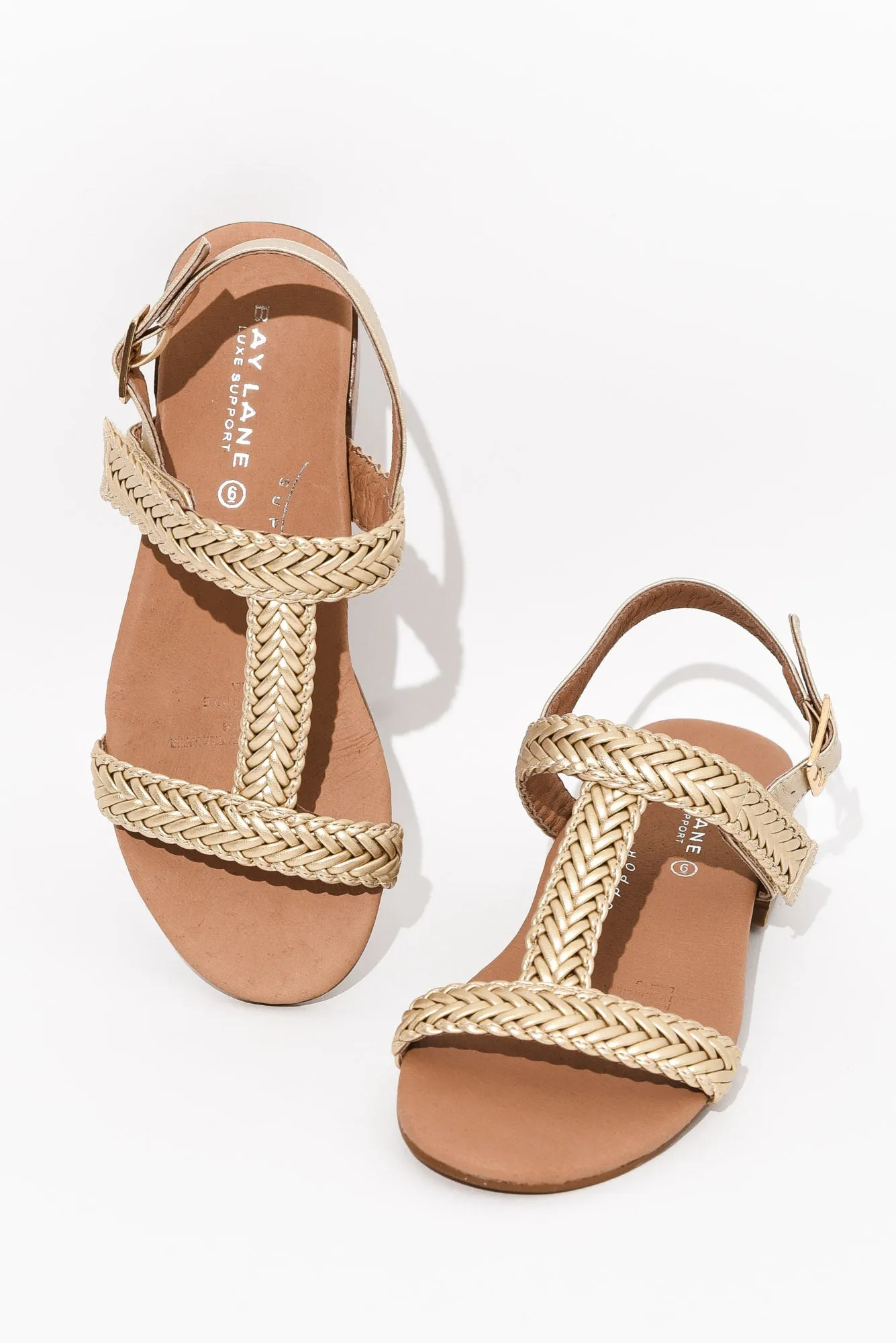 Damzel Gold Leather Woven Sandal sold by Blue Bungalow