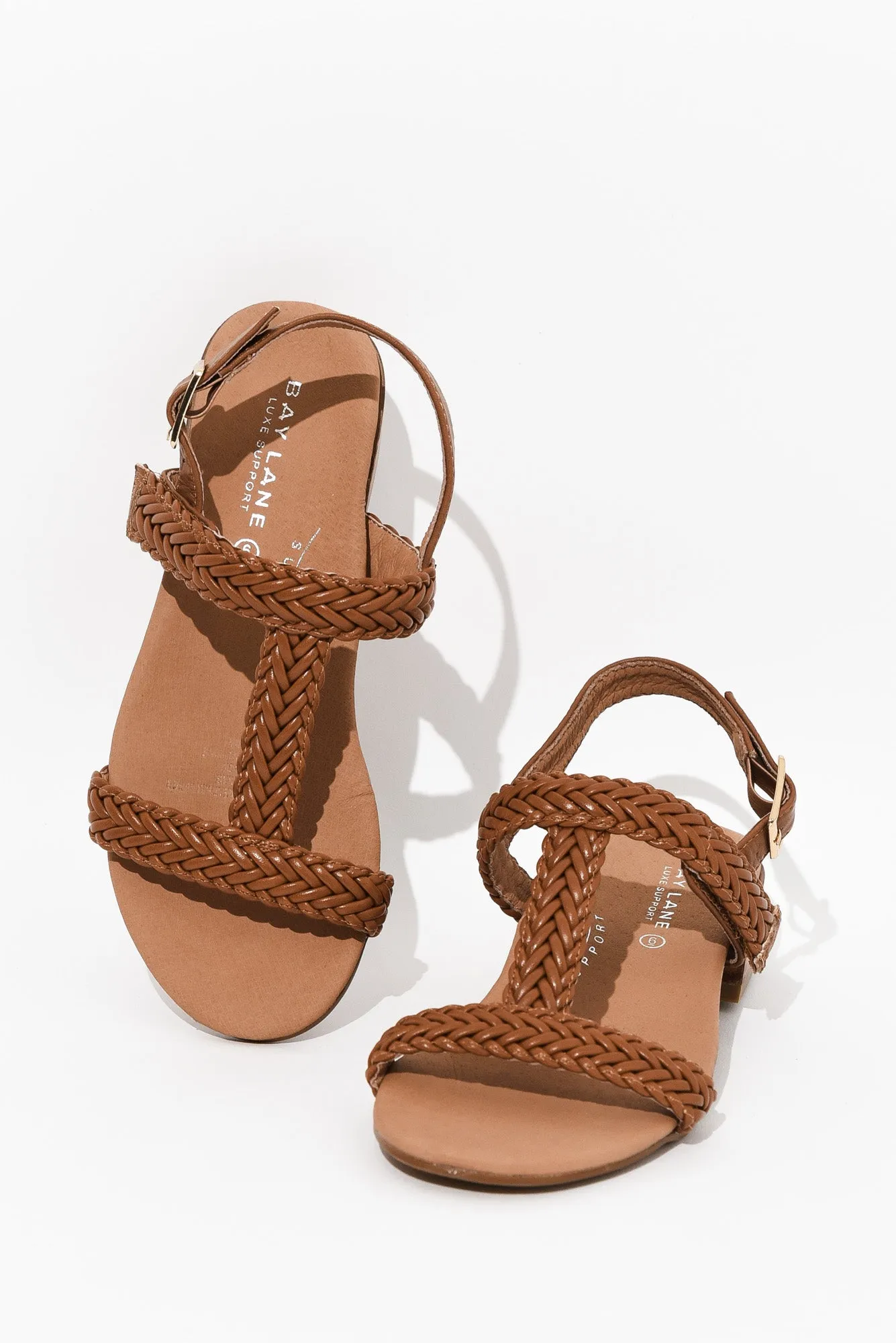 Damzel Tan Leather Woven Sandal sold by Blue Bungalow