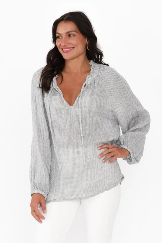 Sussana Light Blue Stripe Linen Tie Top sold by Blue Bungalow