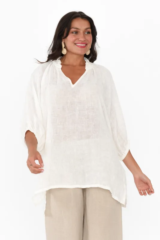 Granada White Linen V Neck Top sold by Blue Bungalow