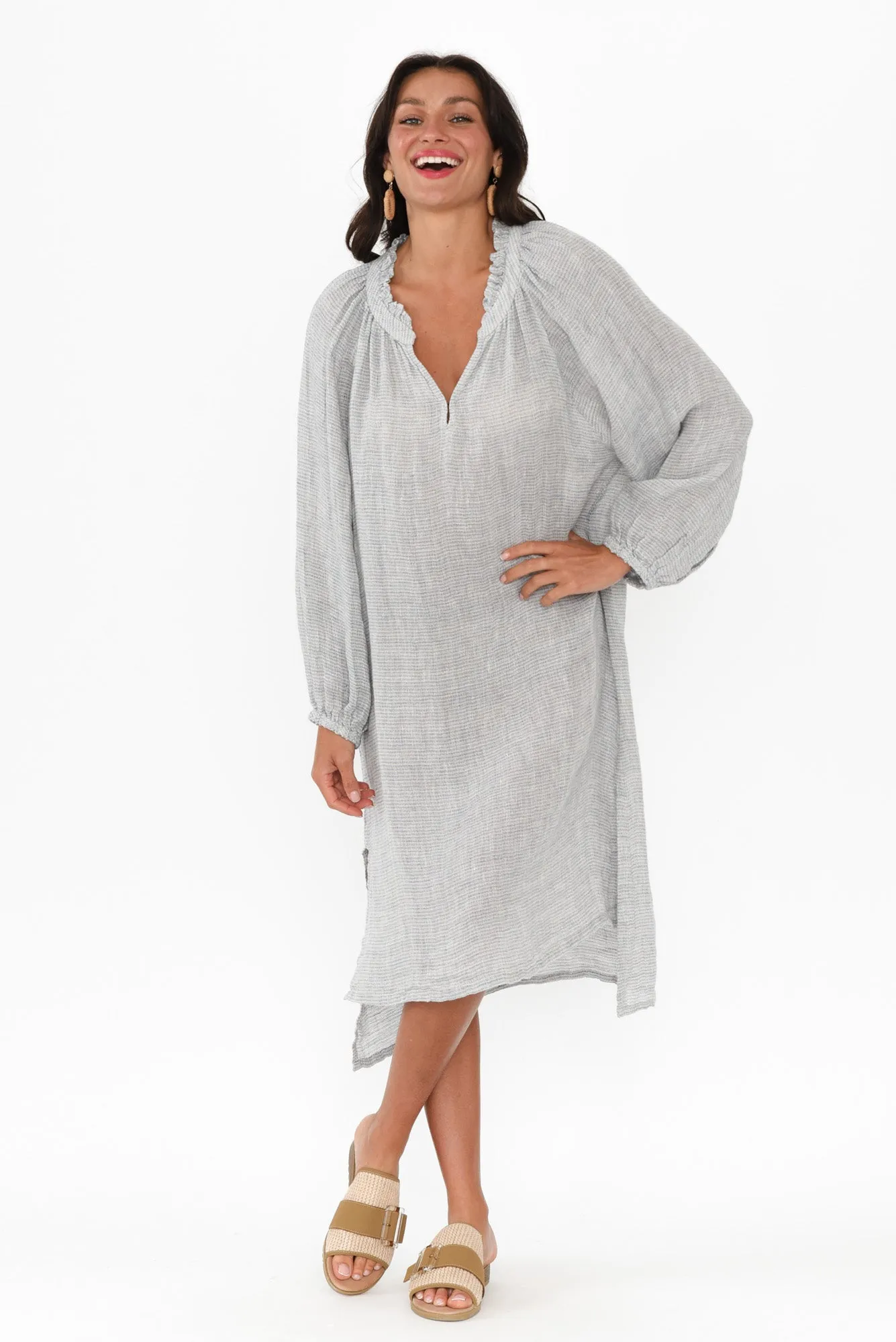 Sierra Light Blue Stripe Linen Dress sold by Blue Bungalow product image thumbnail 2