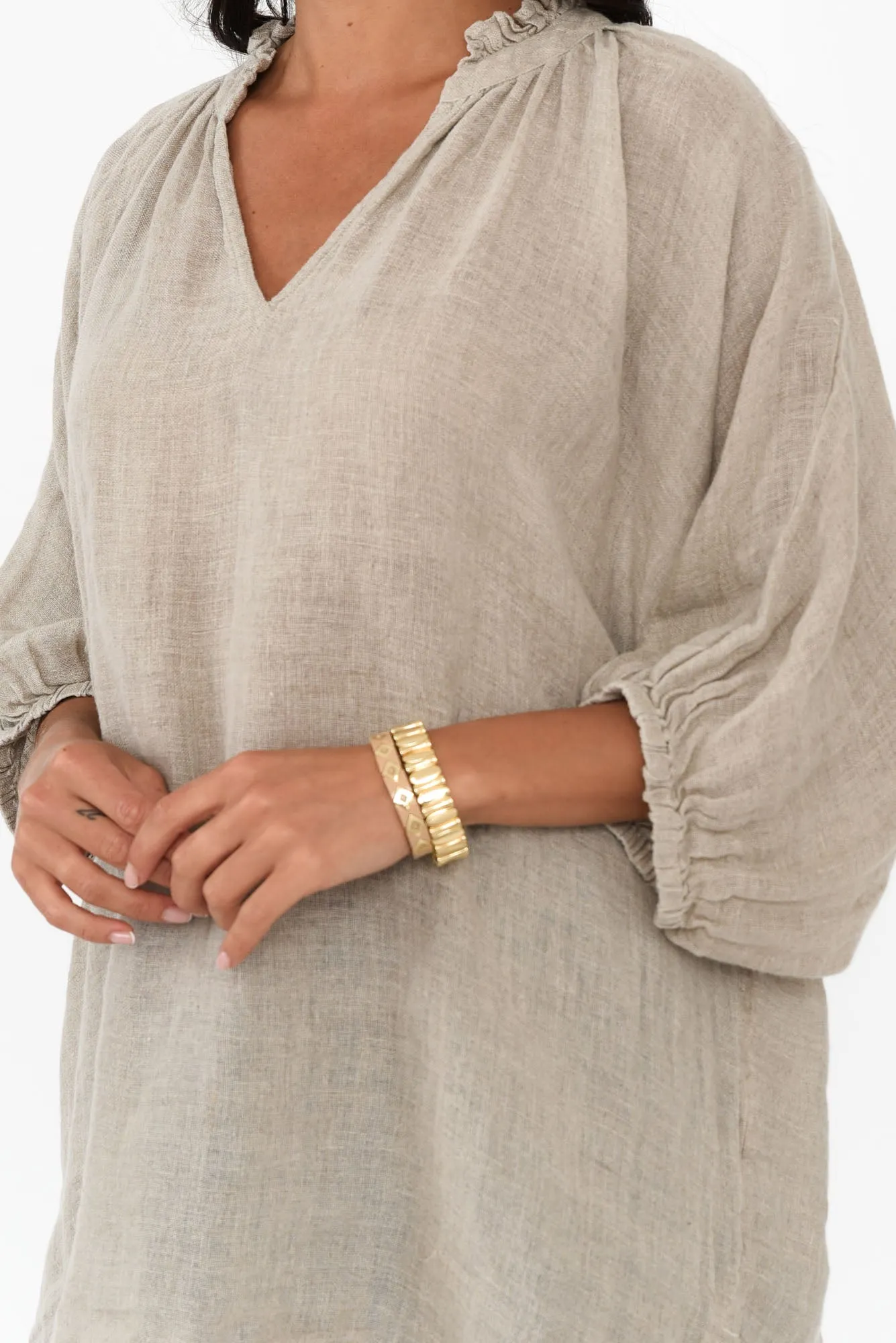 Granada Natural Linen V Neck Top sold by Blue Bungalow product image thumbnail 5