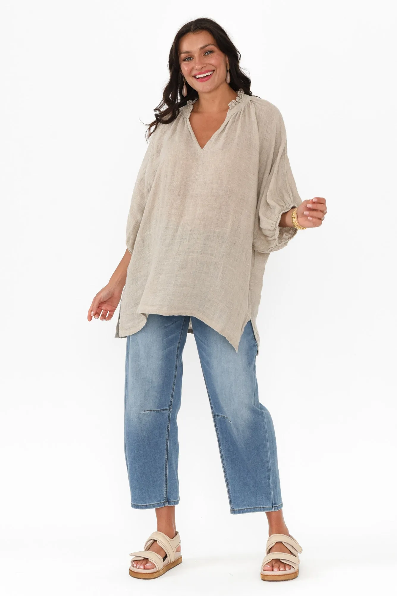 Granada Natural Linen V Neck Top sold by Blue Bungalow product image thumbnail 2
