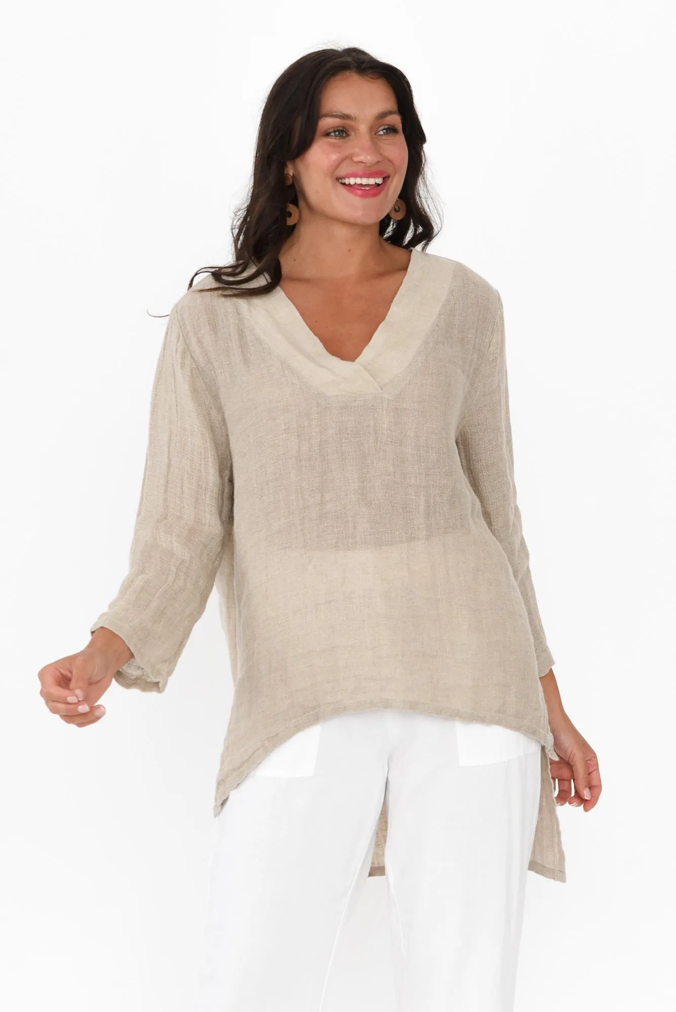 Ofi Natural Linen Tunic Top sold by Blue Bungalow