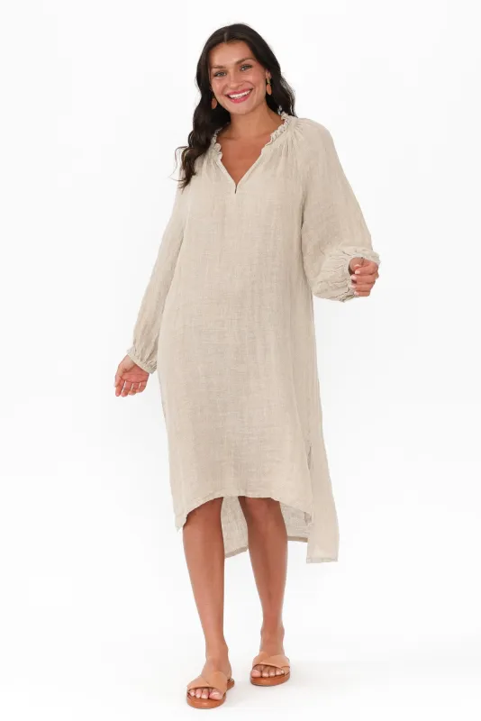 Sierra Natural Linen Midi Dress sold by Blue Bungalow