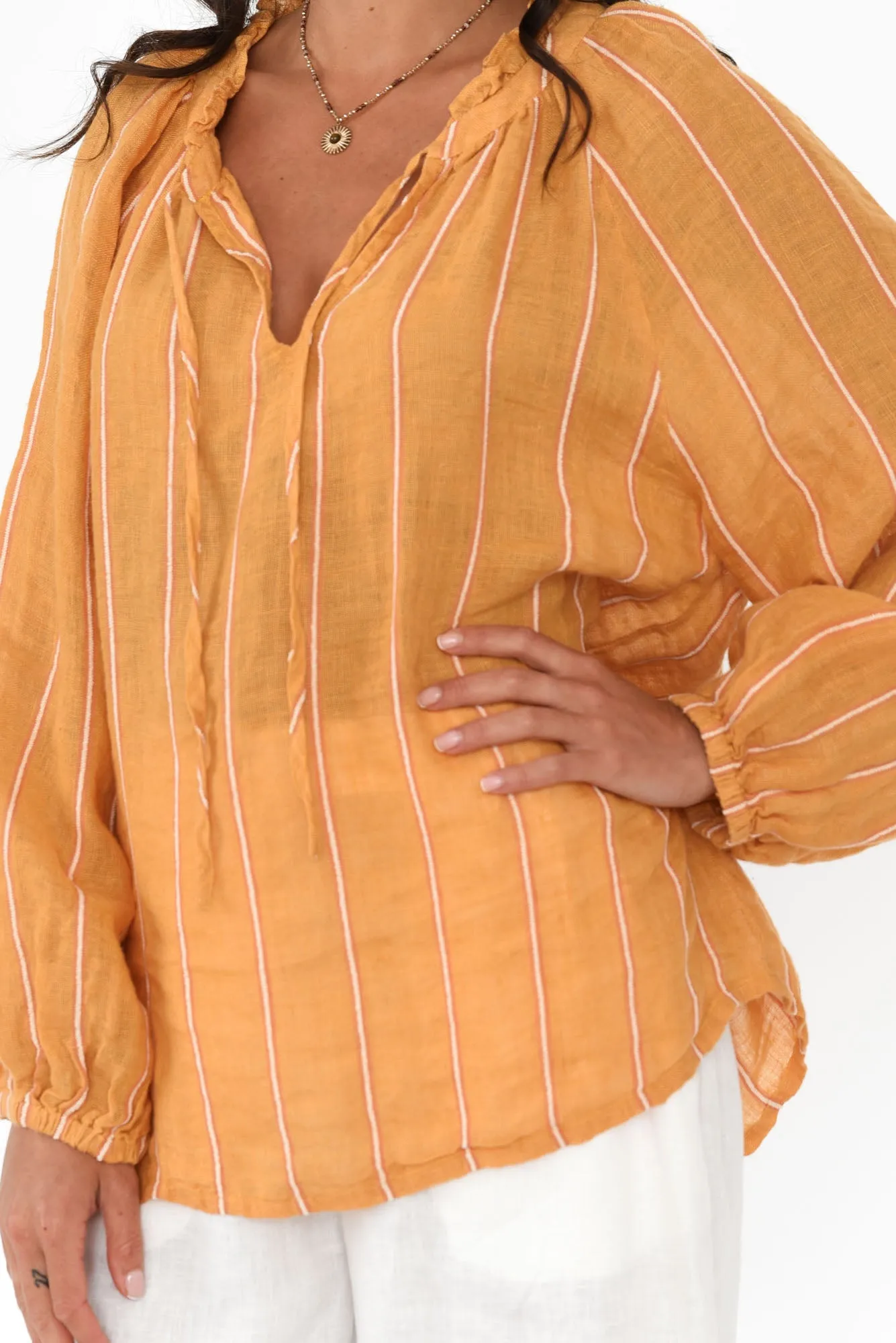 Sussana Mustard Stripe Linen Tie Top sold by Blue Bungalow product image thumbnail 5