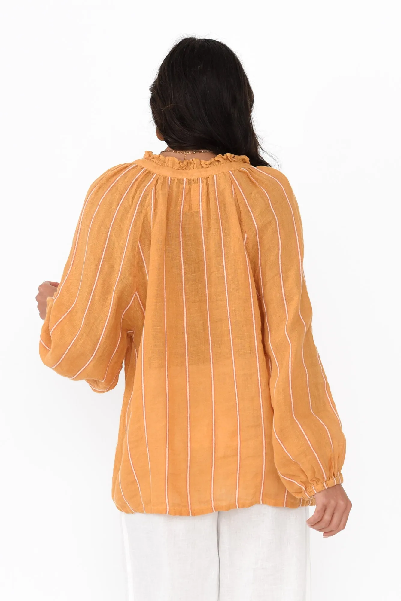 Sussana Mustard Stripe Linen Tie Top sold by Blue Bungalow product image thumbnail 4