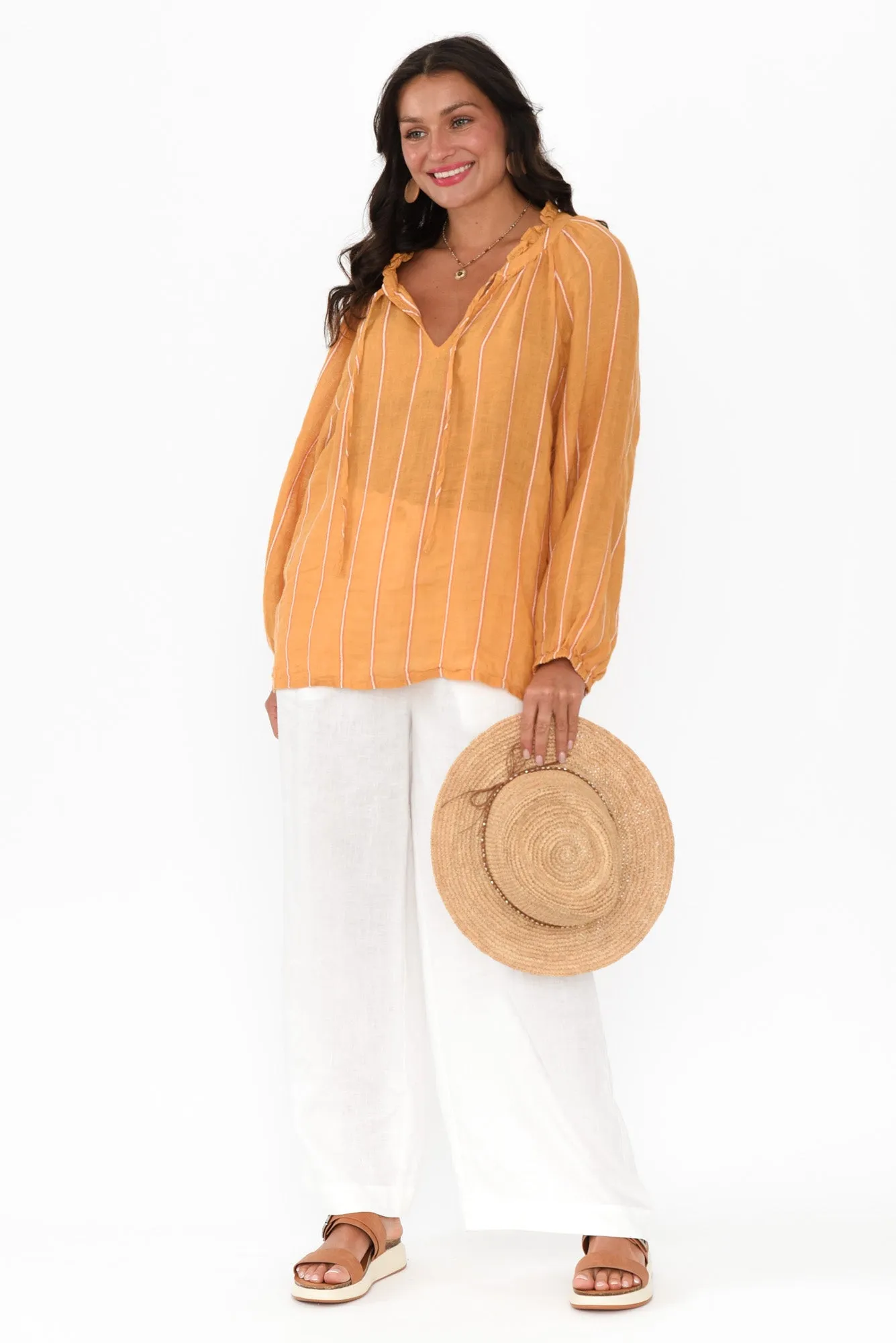 Sussana Mustard Stripe Linen Tie Top sold by Blue Bungalow product image thumbnail 2