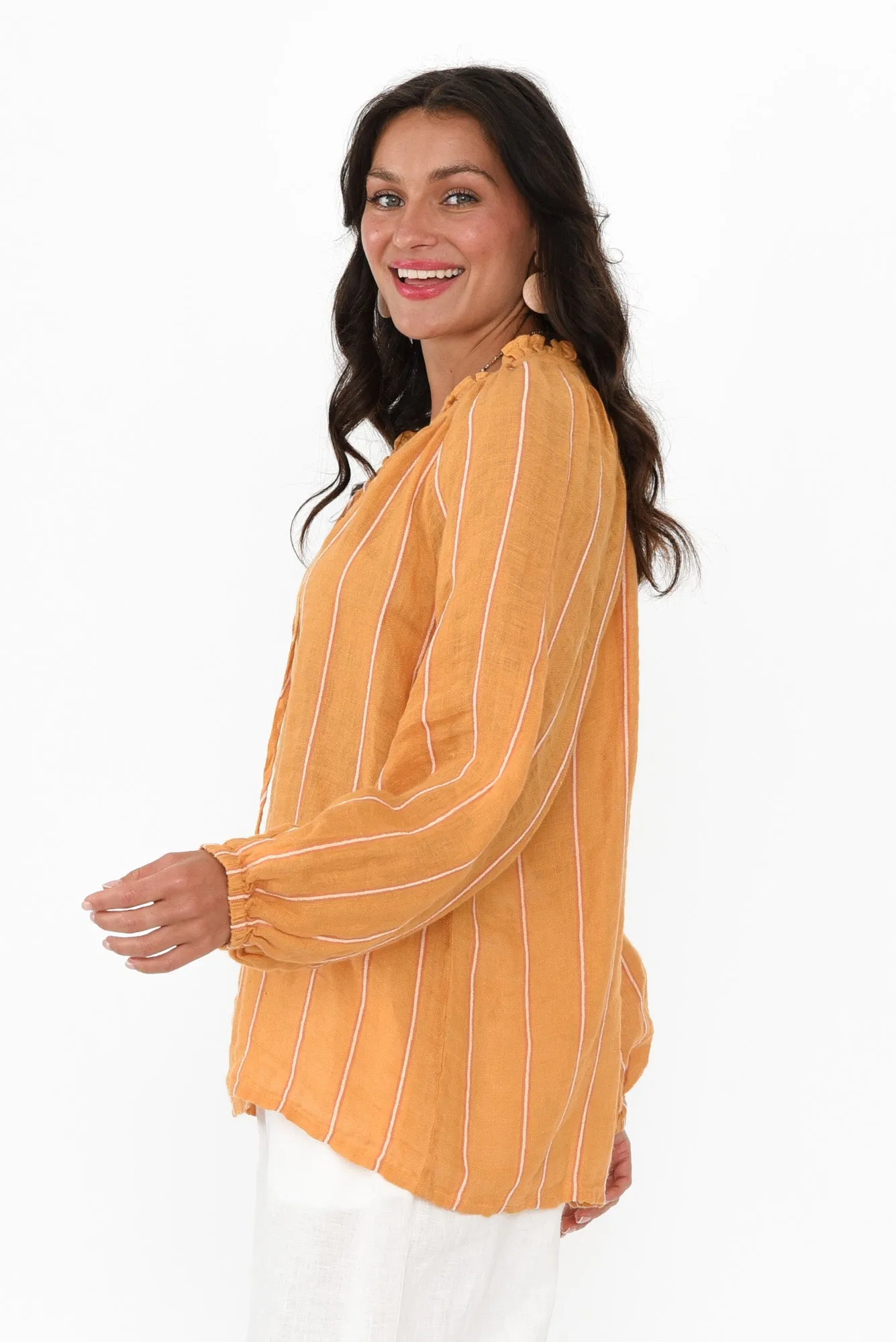 Sussana Mustard Stripe Linen Tie Top sold by Blue Bungalow product image thumbnail 3