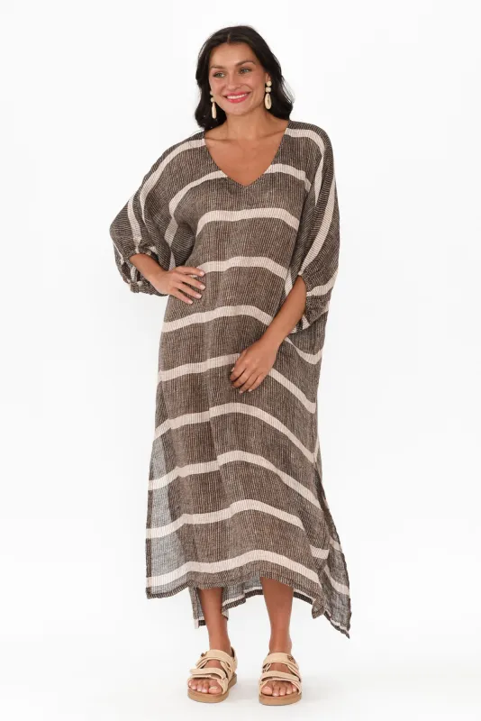Marcel Chocolate Stripe Linen Dress sold by Blue Bungalow