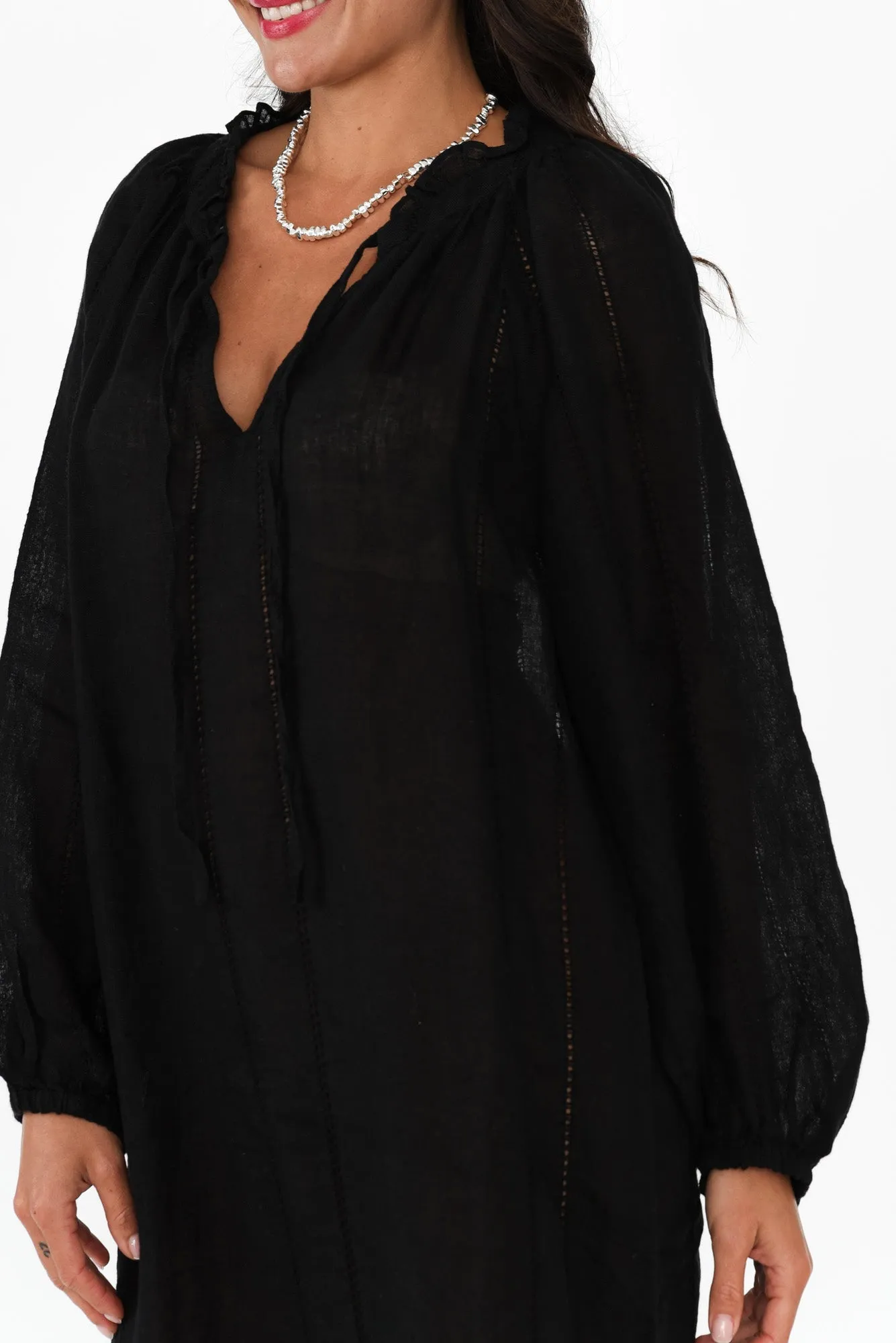 Elena Black Linen V Neck Dress sold by Blue Bungalow product image thumbnail 5