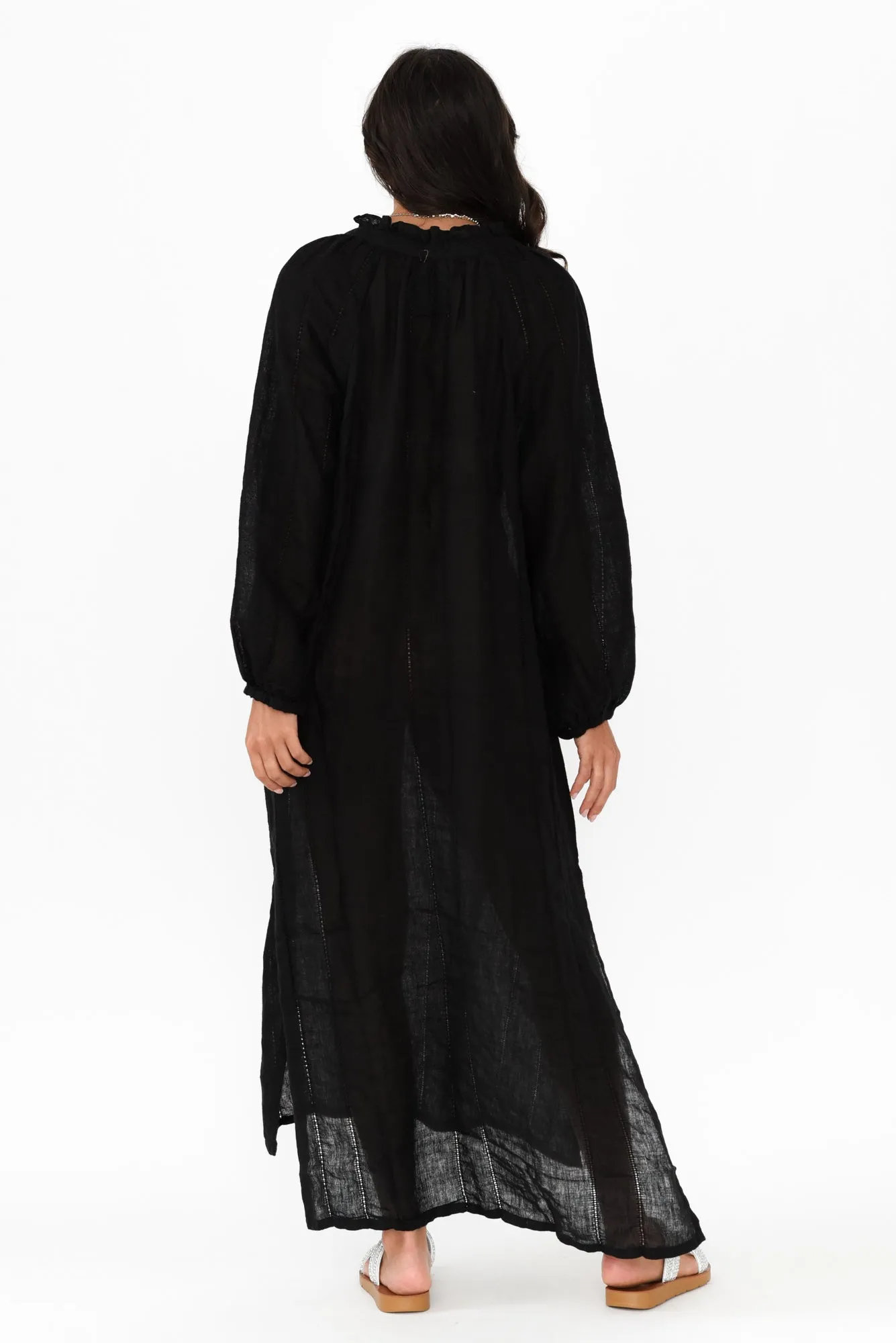 Elena Black Linen V Neck Dress sold by Blue Bungalow product image thumbnail 4