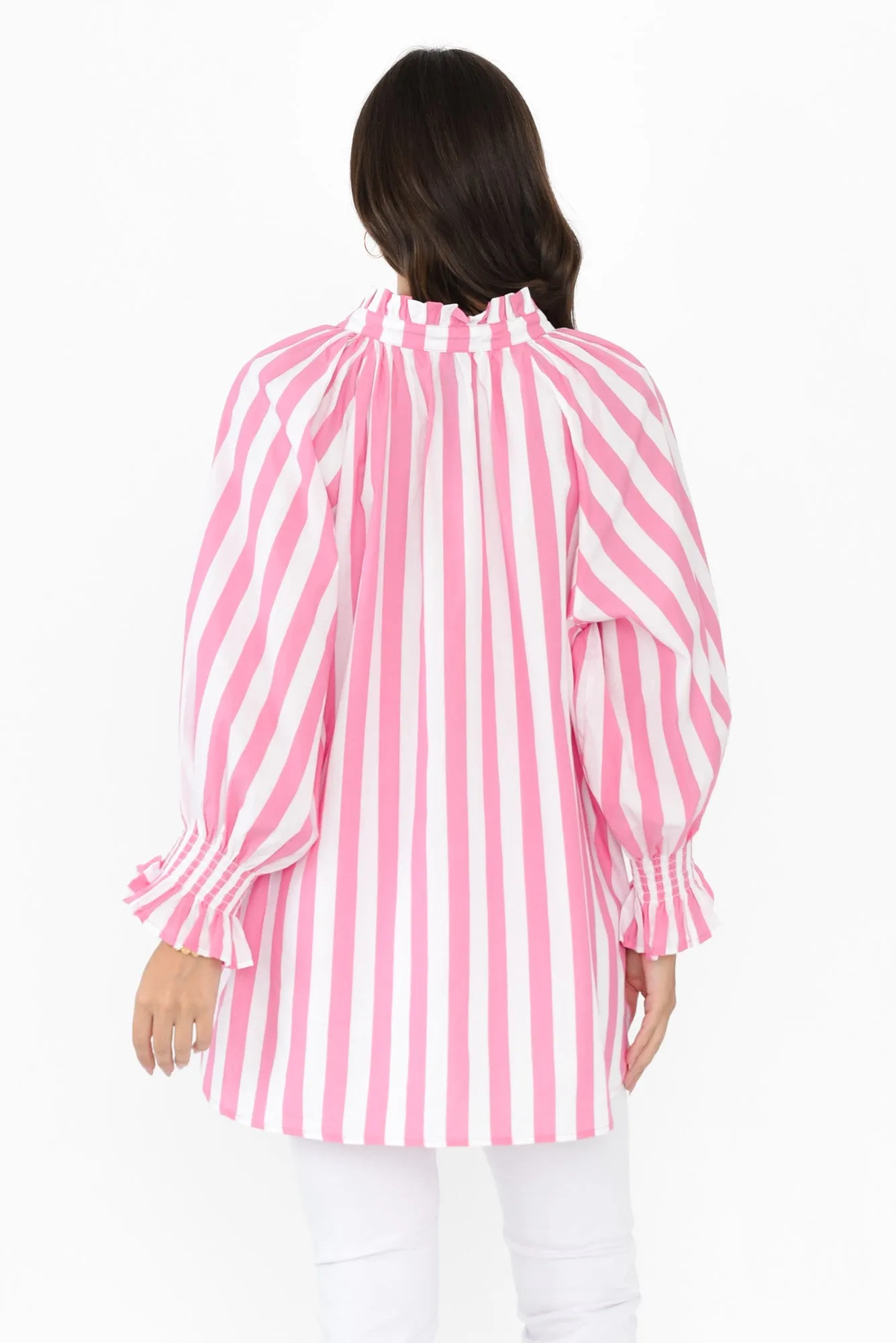 Olay Pink Stripe Cotton Puff Sleeve Shirt sold by Blue Bungalow product image thumbnail 4