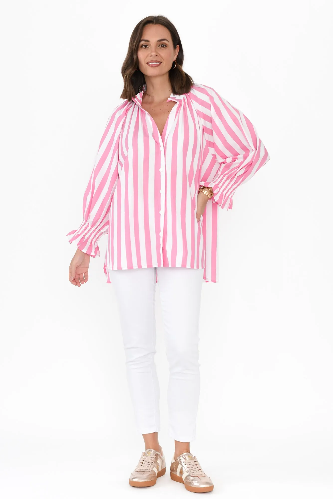 Olay Pink Stripe Cotton Puff Sleeve Shirt sold by Blue Bungalow product image thumbnail 2