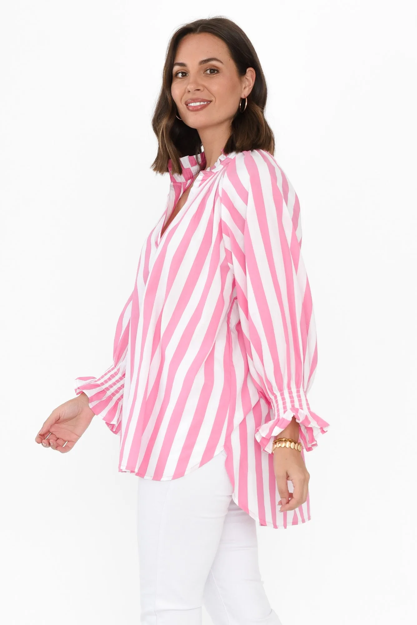 Olay Pink Stripe Cotton Puff Sleeve Shirt sold by Blue Bungalow product image thumbnail 3