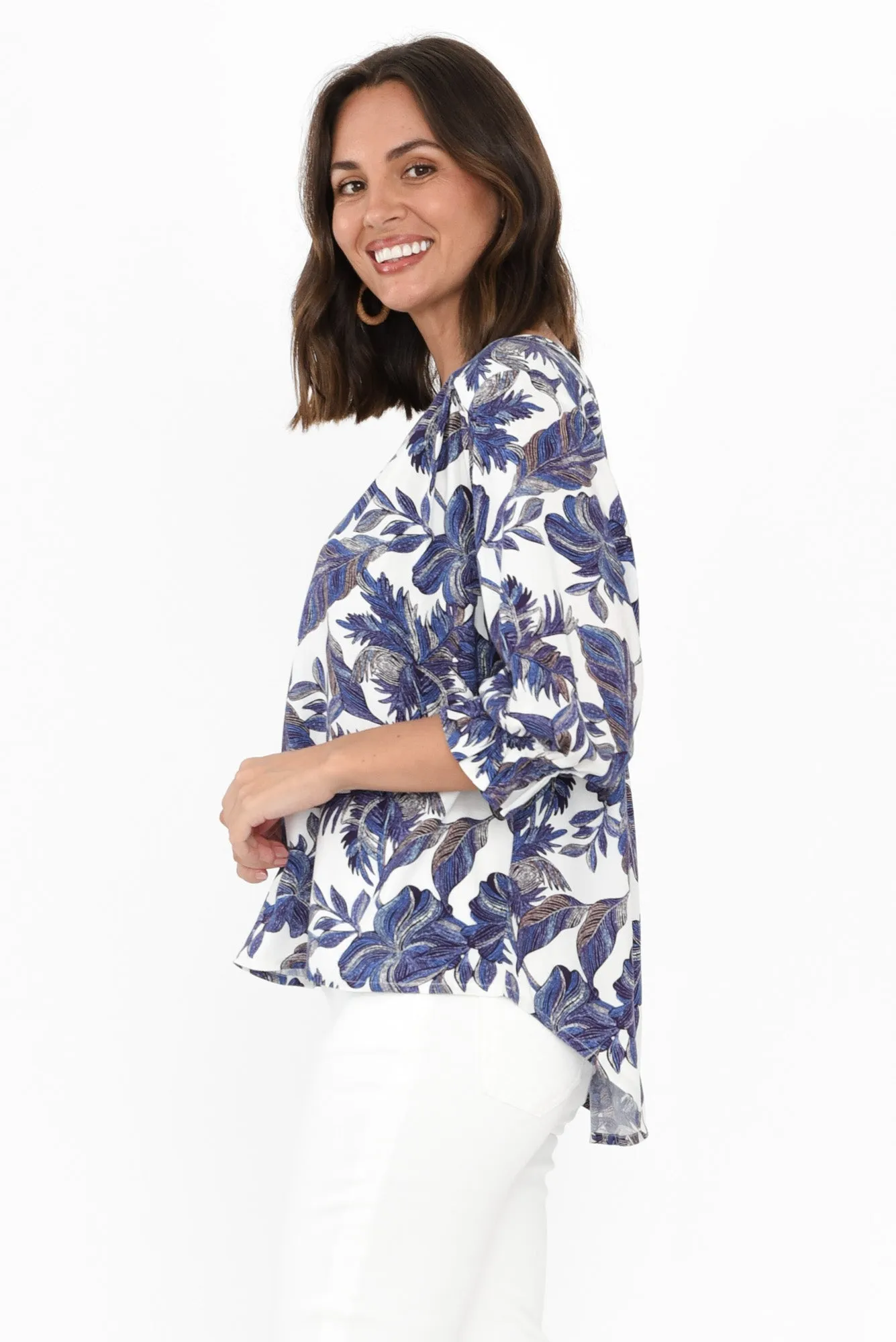 Rona Blue Floral Frill Sleeve Top sold by Blue Bungalow product image thumbnail 3