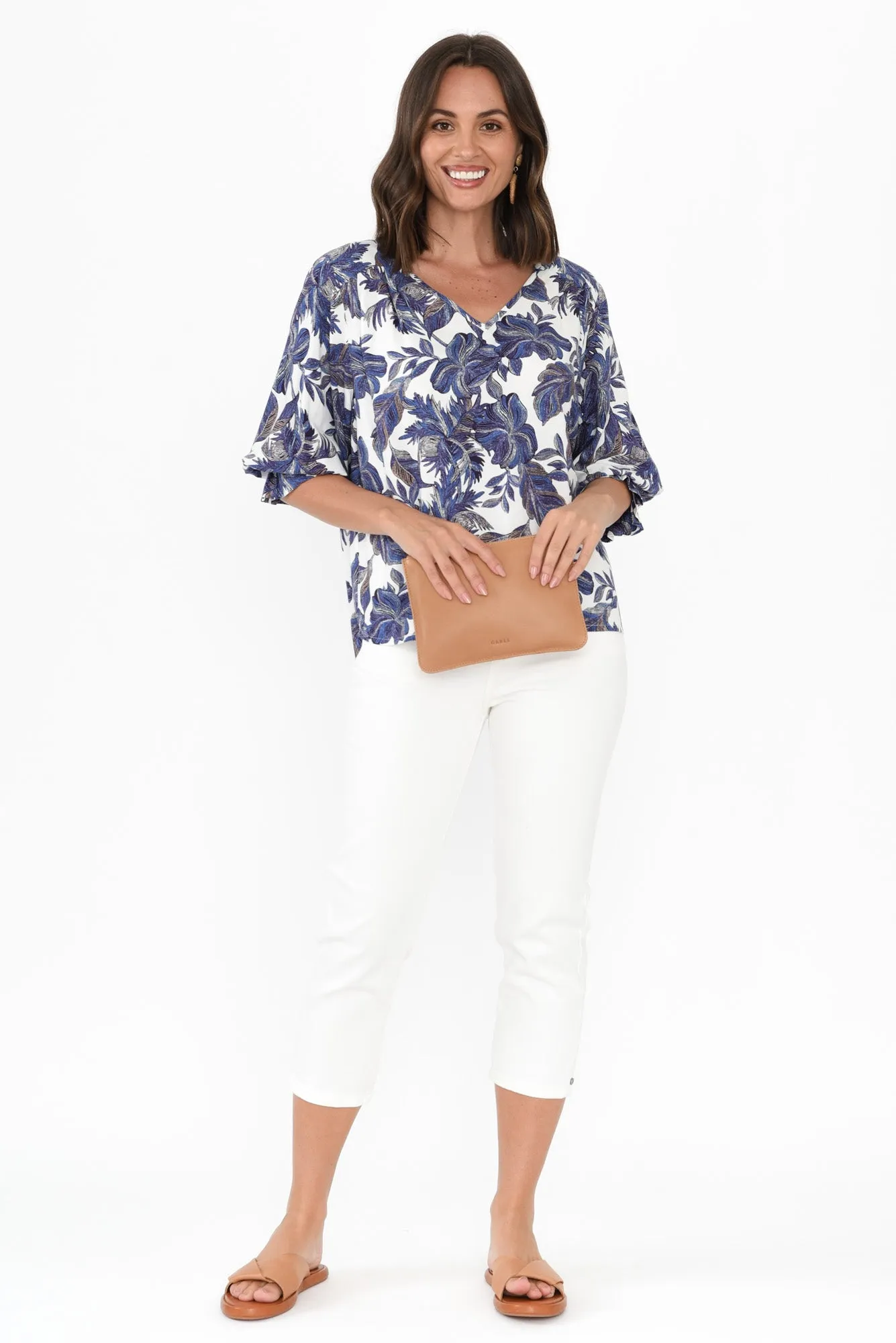 Rona Blue Floral Frill Sleeve Top sold by Blue Bungalow product image thumbnail 2