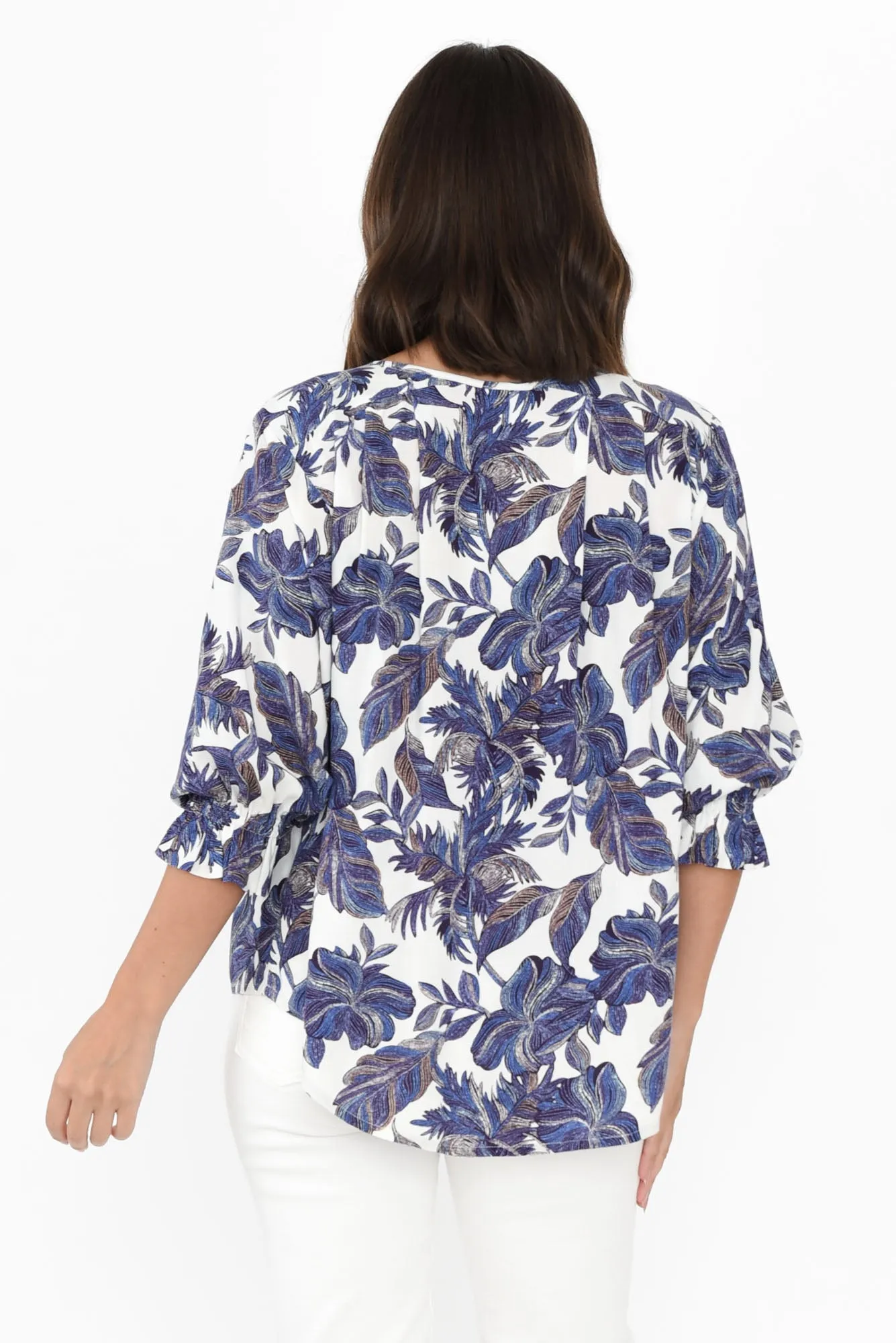 Rona Blue Floral Frill Sleeve Top sold by Blue Bungalow product image thumbnail 4