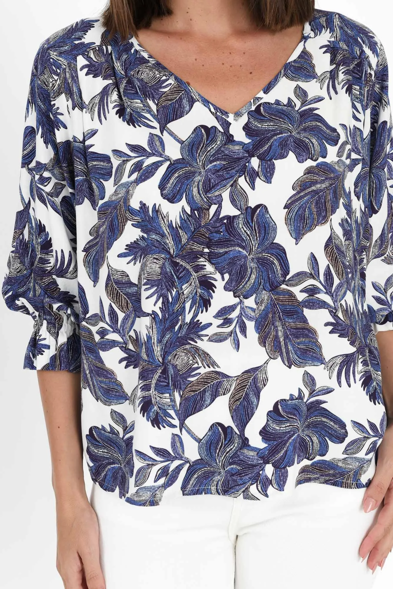 Rona Blue Floral Frill Sleeve Top sold by Blue Bungalow product image thumbnail 5