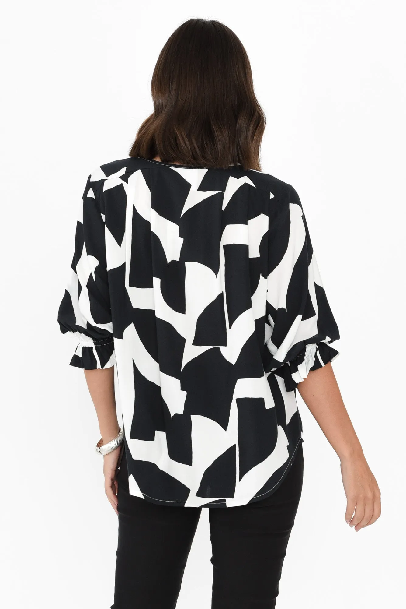 Rona Black Geo Frill Sleeve Top sold by Blue Bungalow product image thumbnail 4