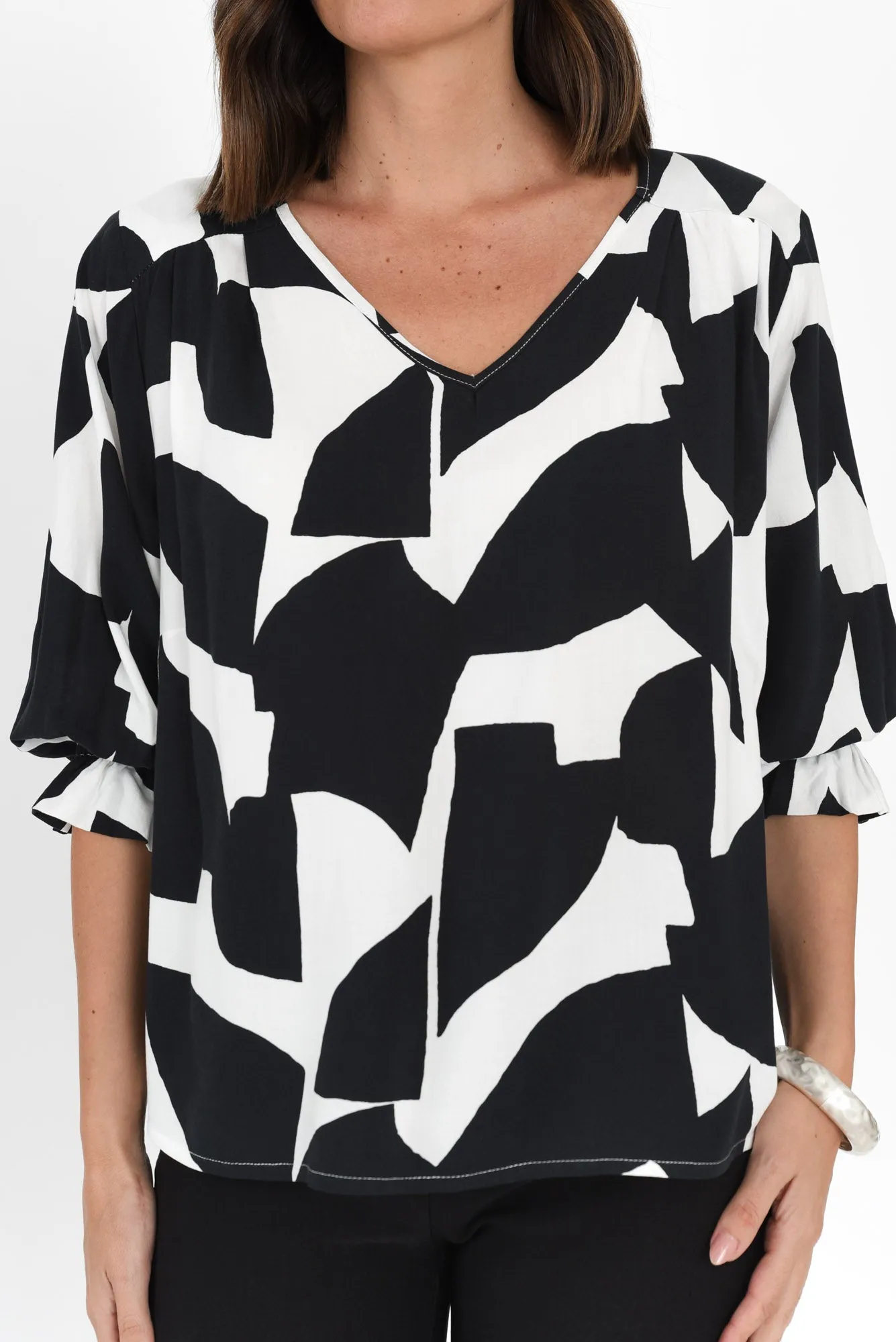 Rona Black Geo Frill Sleeve Top sold by Blue Bungalow product image thumbnail 5