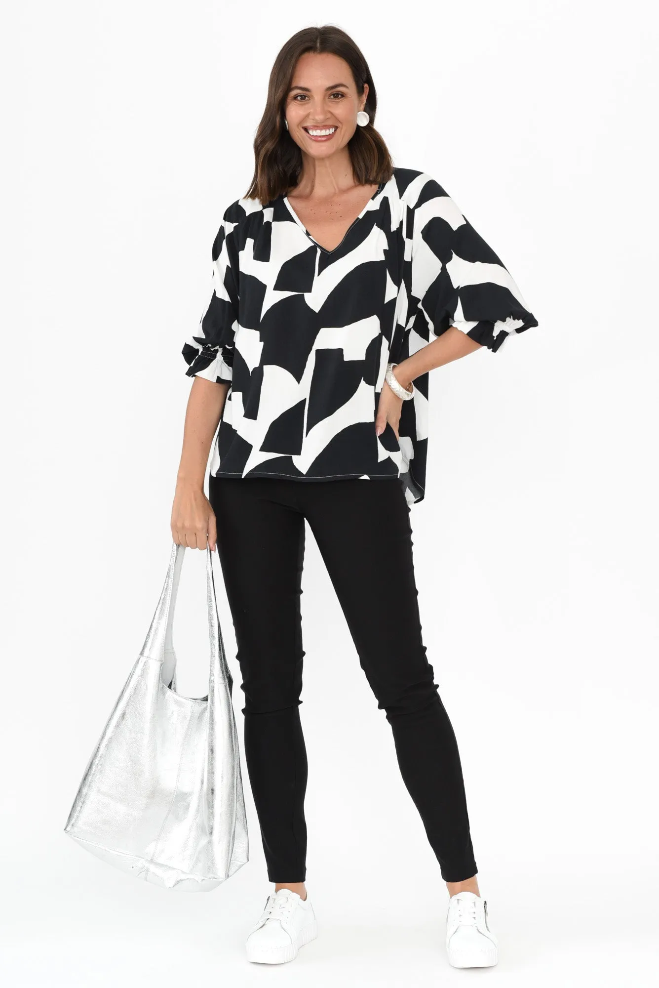 Rona Black Geo Frill Sleeve Top sold by Blue Bungalow product image thumbnail 2