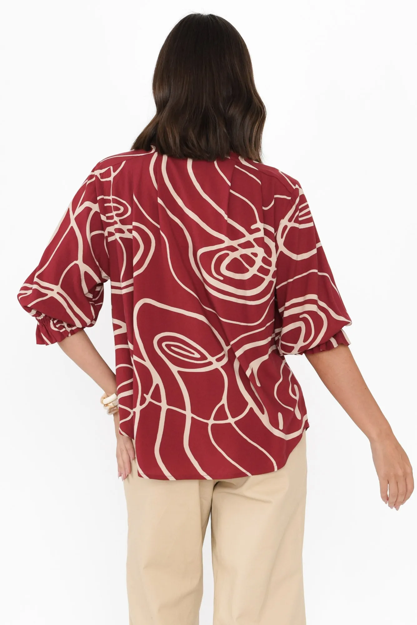 Rona Red Swirl Frill Sleeve Top sold by Blue Bungalow product image thumbnail 4