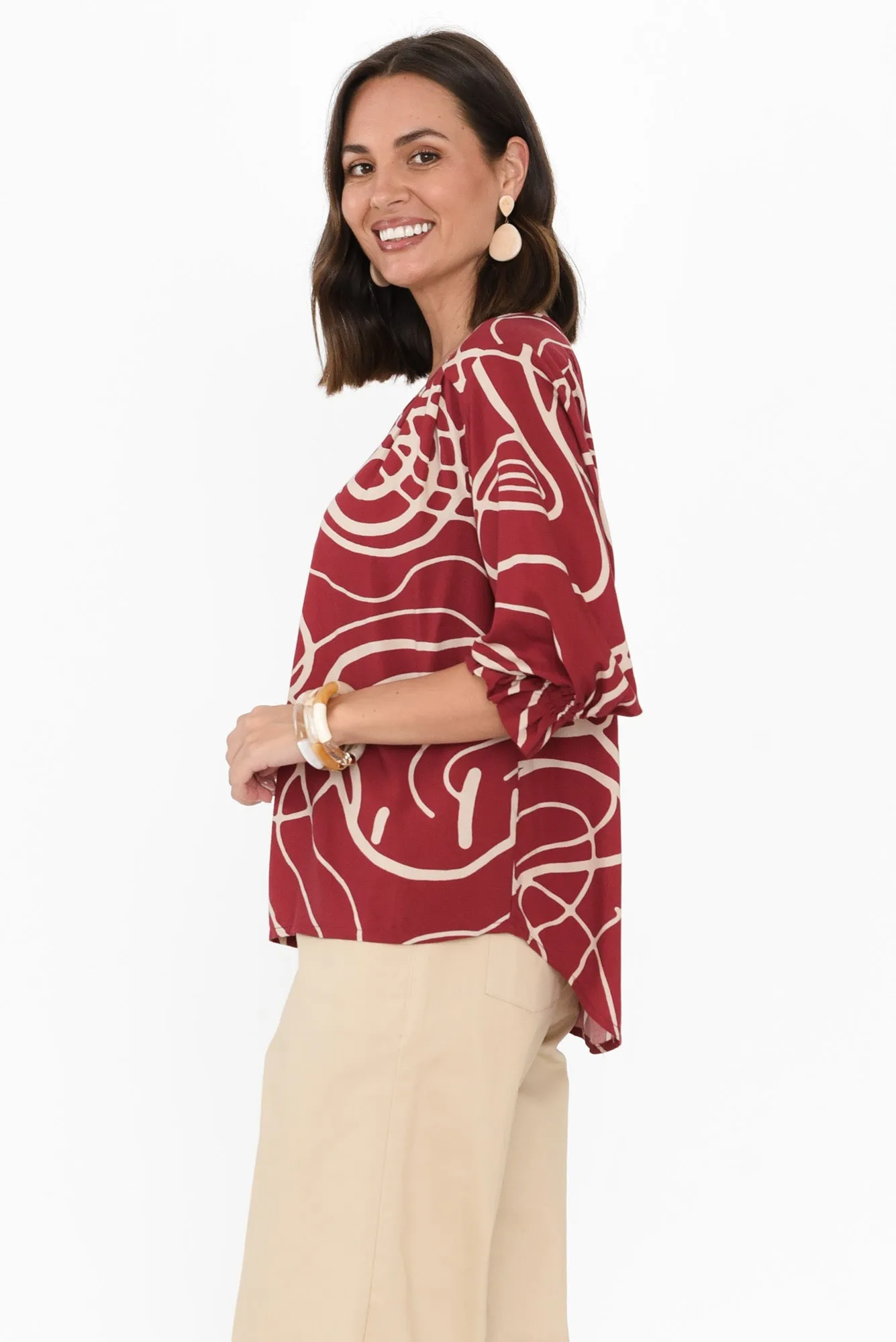Rona Red Swirl Frill Sleeve Top sold by Blue Bungalow product image thumbnail 3