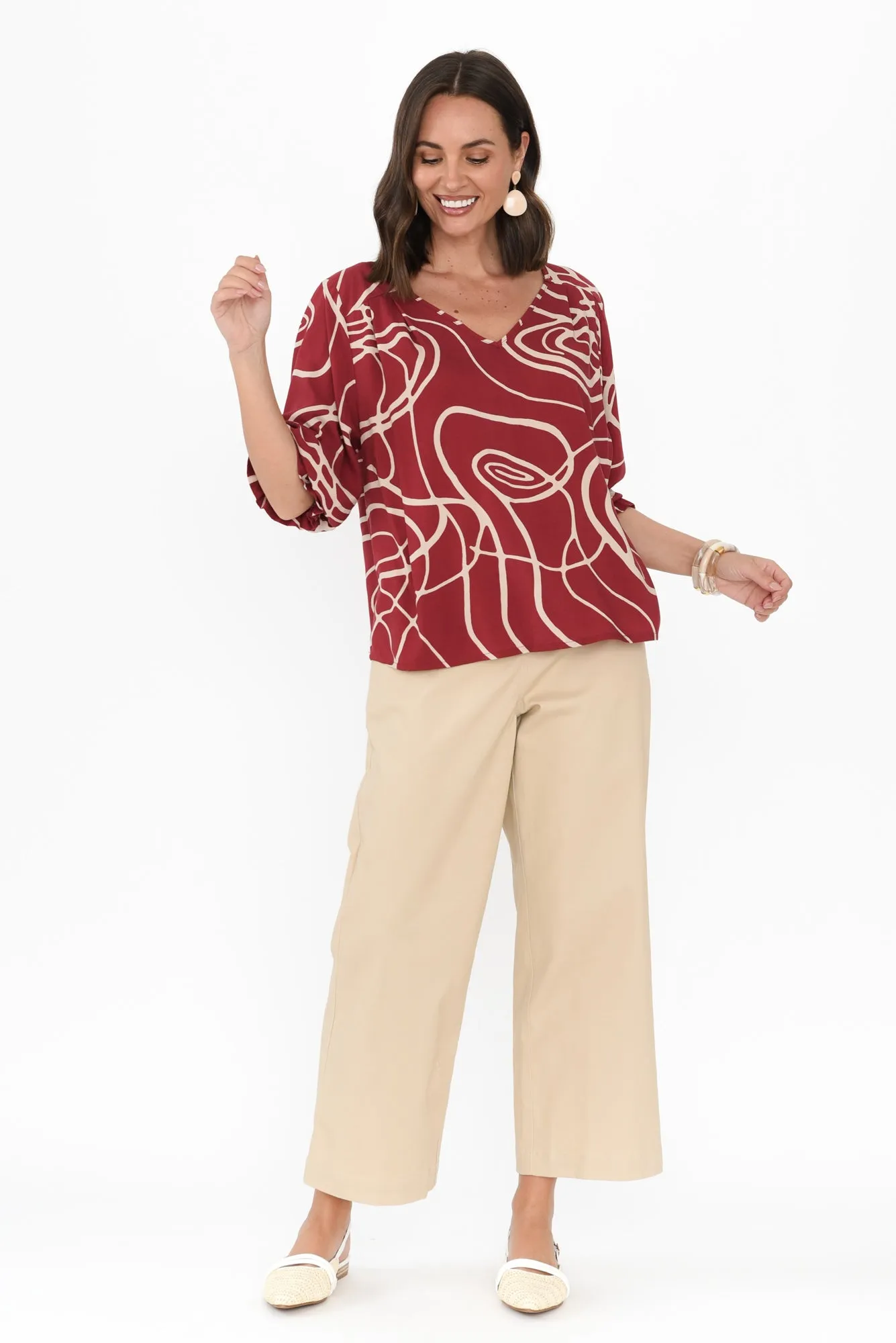 Rona Red Swirl Frill Sleeve Top sold by Blue Bungalow product image thumbnail 2