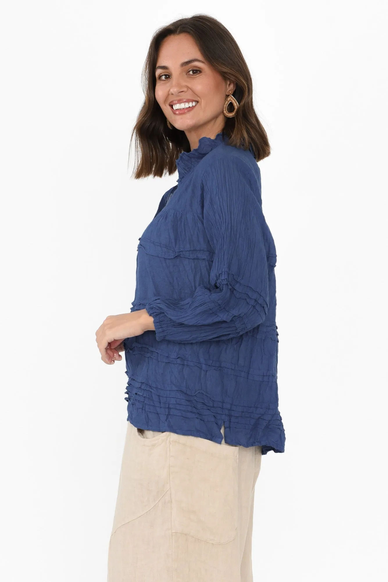 Palmer Cobalt Cotton Long Sleeve Top sold by Blue Bungalow product image thumbnail 3