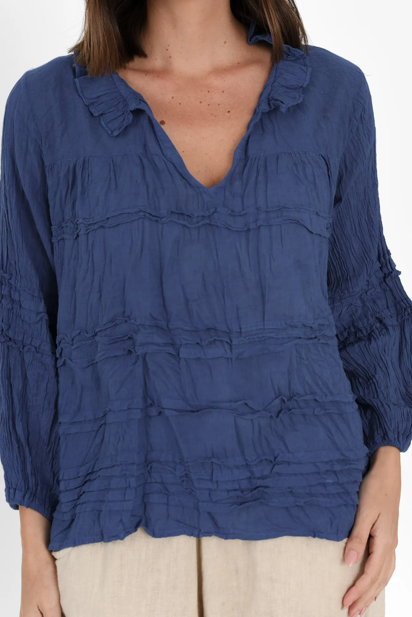 Palmer Cobalt Cotton Long Sleeve Top sold by Blue Bungalow product image thumbnail 5