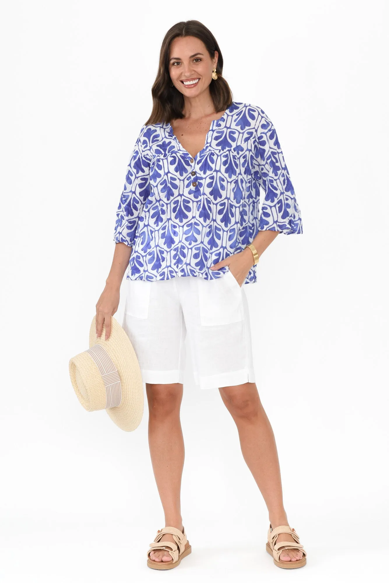 Blaise Blue Abstract Cotton Button Top sold by Blue Bungalow product image thumbnail 2