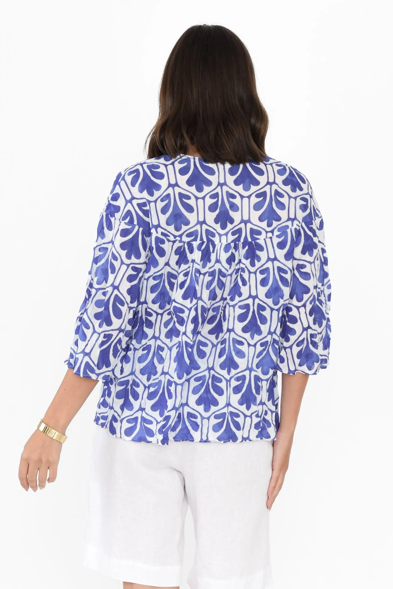 Blaise Blue Abstract Cotton Button Top sold by Blue Bungalow product image thumbnail 3