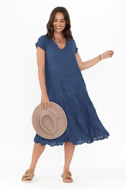 Carmen Cobalt Crinkle Cotton Dress sold by Blue Bungalow