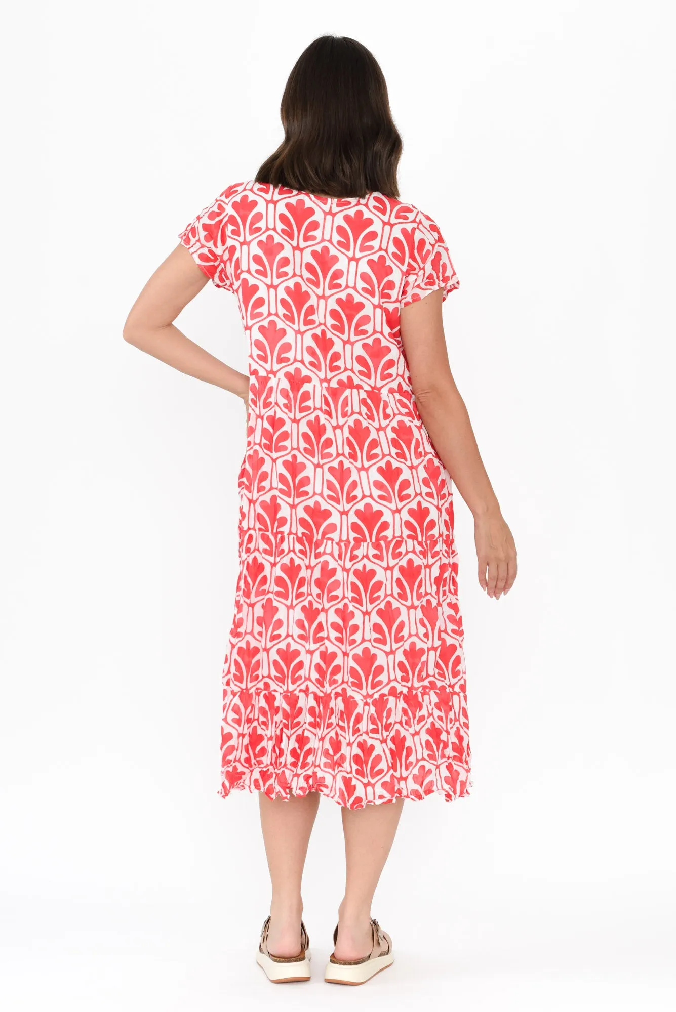Carmen Red Abstract Crinkle Cotton Dress sold by Blue Bungalow product image thumbnail 4