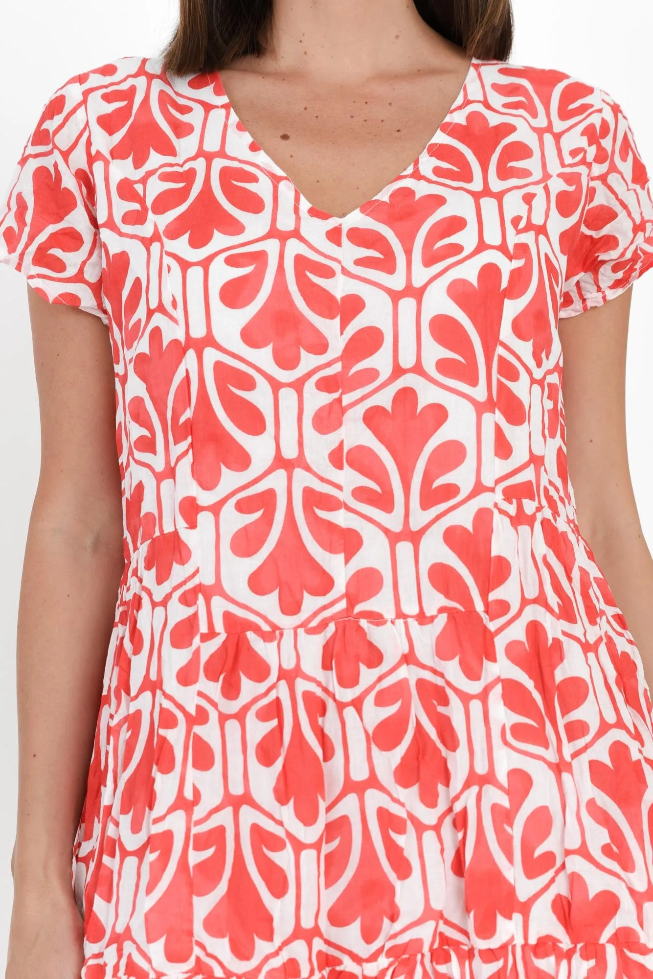 Carmen Red Abstract Crinkle Cotton Dress sold by Blue Bungalow product image thumbnail 5