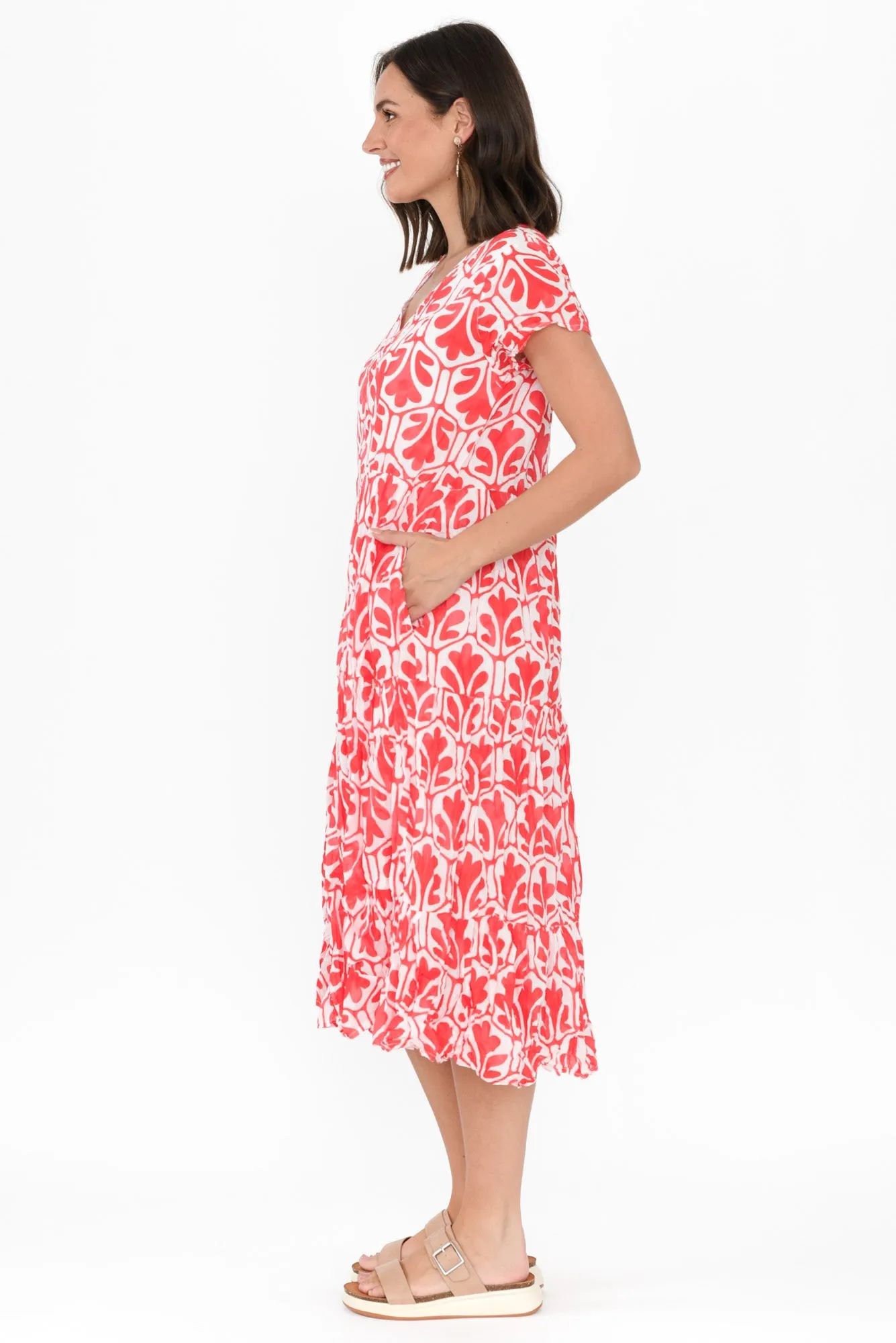 Carmen Red Abstract Crinkle Cotton Dress sold by Blue Bungalow product image thumbnail 3