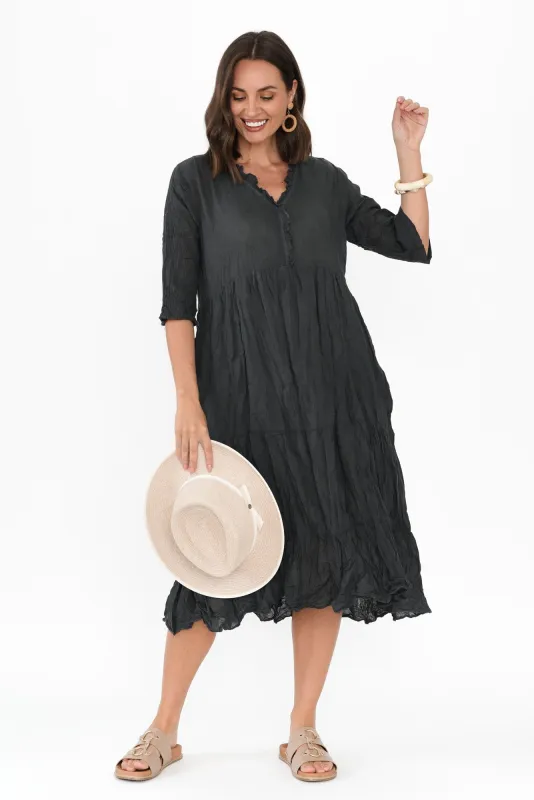 Anniston Charcoal Cotton Tiered Dress sold by Blue Bungalow