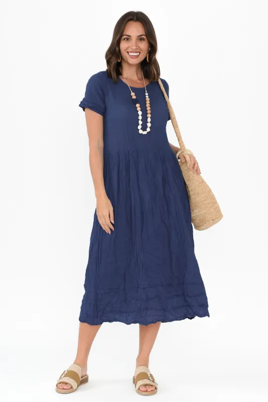 Monique Cobalt Crinkle Cotton Dress sold by Blue Bungalow