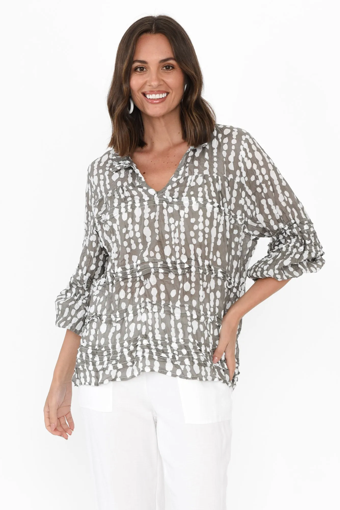 Palmer Grey Speckle Cotton Long Sleeve Top sold by Blue Bungalow