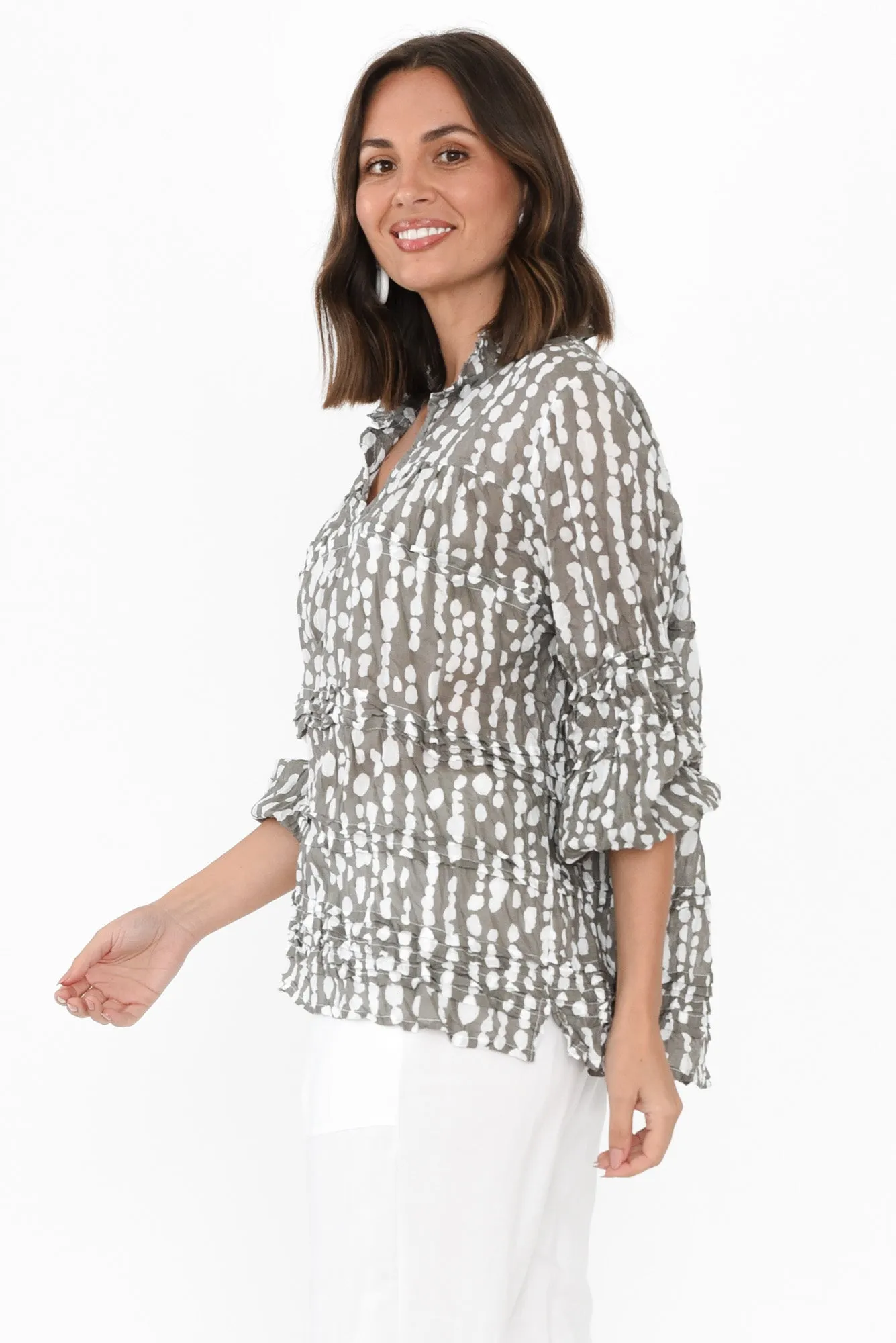 Palmer Grey Speckle Cotton Long Sleeve Top sold by Blue Bungalow product image thumbnail 3