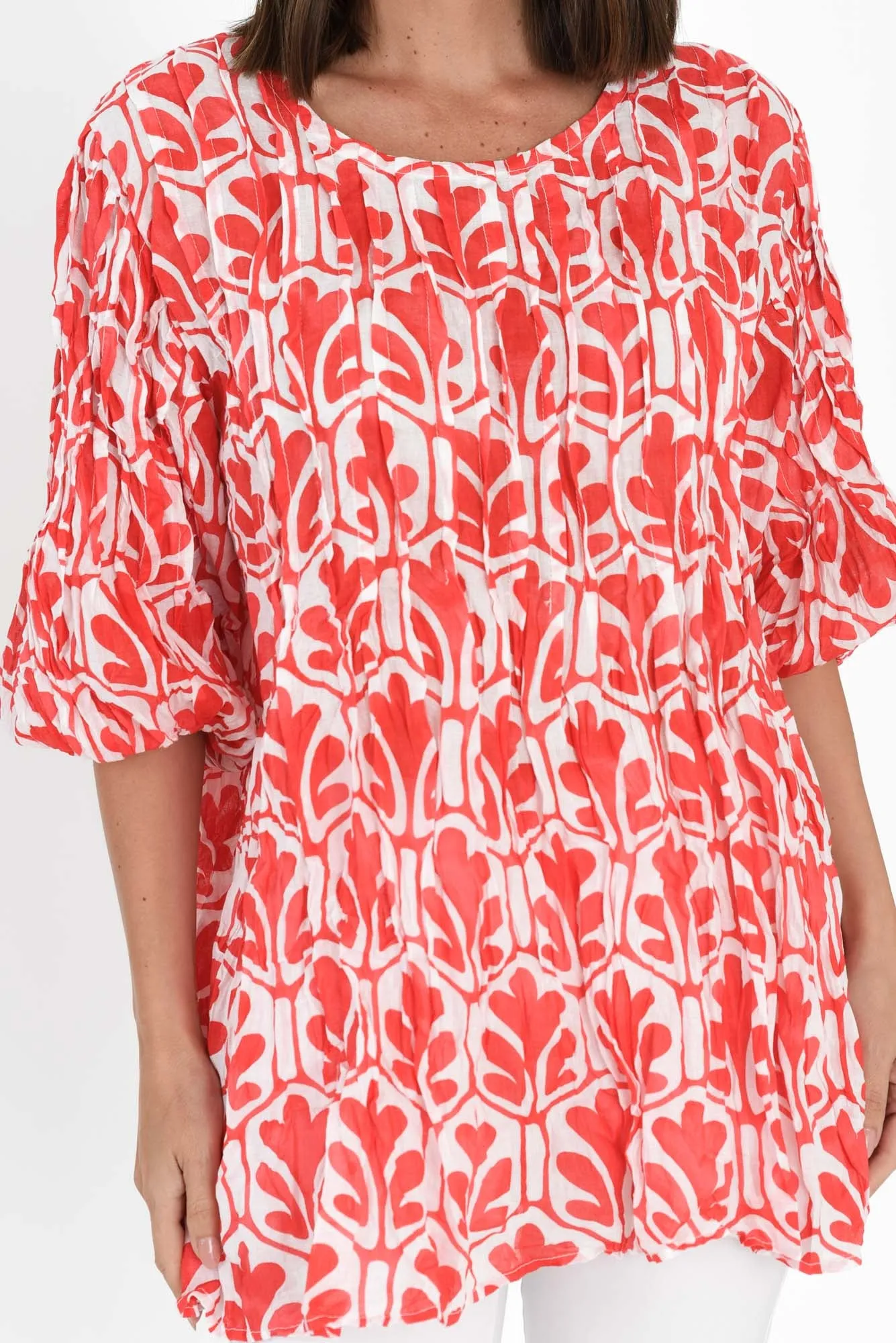 Selma Red Abstract Crinkle Cotton Top sold by Blue Bungalow product image thumbnail 5